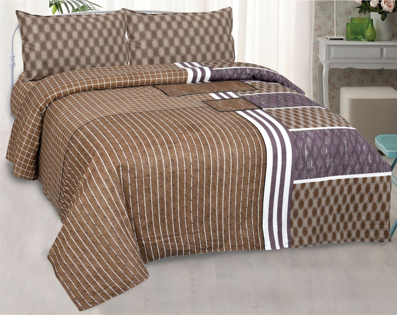 GK 100% Pure Cotton Traditional Jaipuri King-size printed Bed-sheet(100 x 108 inch) with 2 Pillow Covers.