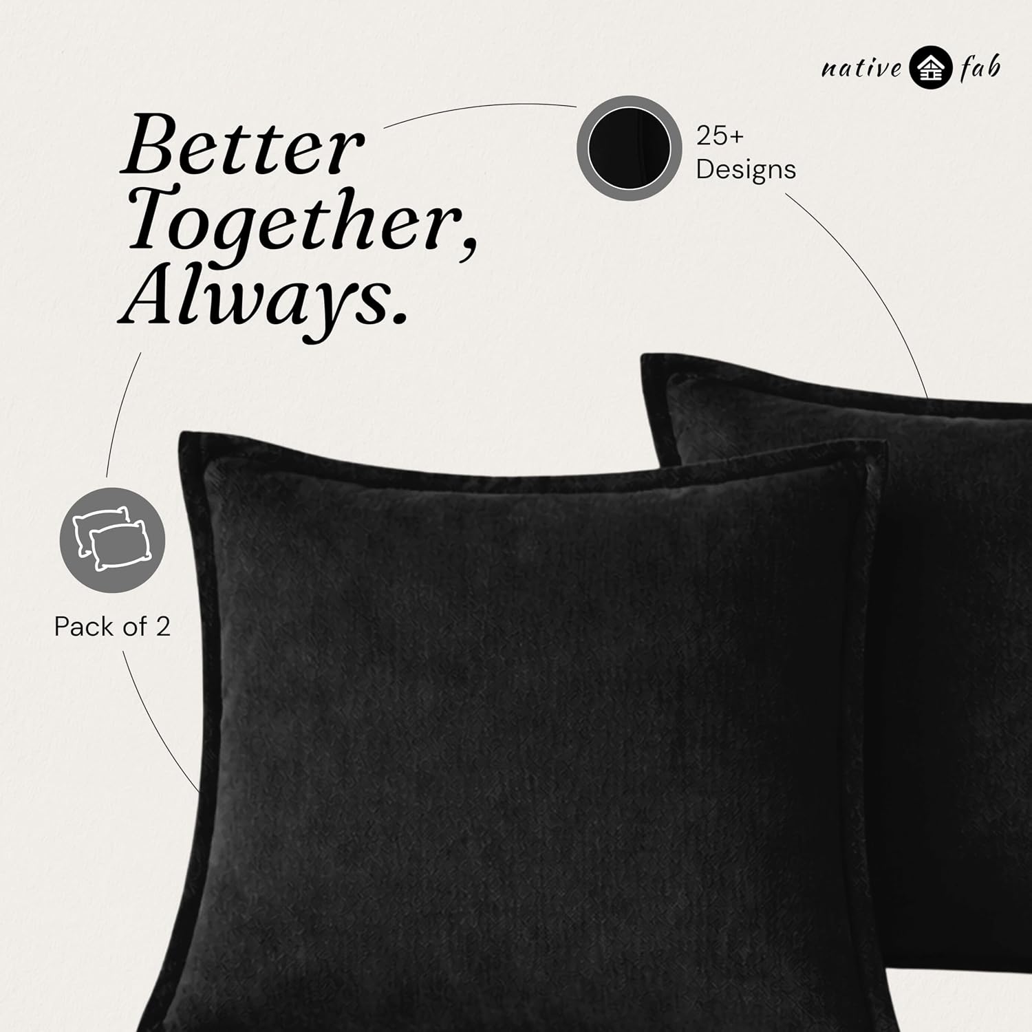 Native Fab Throw Pillow Covers 2 Pack, 12x20 Inches, 100% Cotton, Heavy Duty, Fade Resistant, Modern Cushion Cases, Great for Sofa, Chair, Couch, Bedroom, Car, Home Decor, Living Room, Black image 5