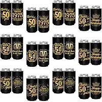 mangas refrigeradoras de lata finas, pacote com 12, refrigeradores de lata skinny de neoprene para copos de latas padrão de 12 onças, decorações para lembrancinhas de festa de 50 a