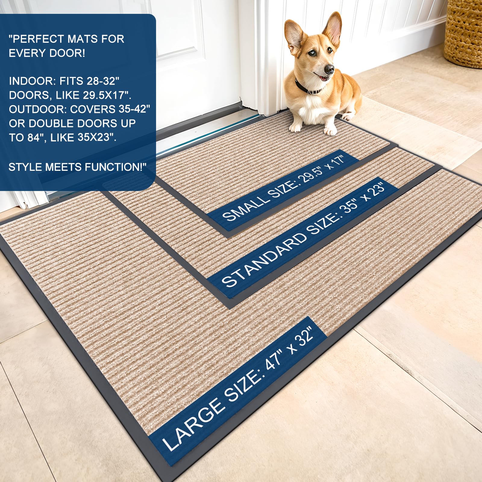OLANLY Front Door Mat Indoor Outdoor Entrance, Waterproof Heavy Duty Doormat, Fade Resistant, Low Profile, Easy Clean Patio Porch Welcome Floor Mats for Entry, 29.5x17, Beige — view 2