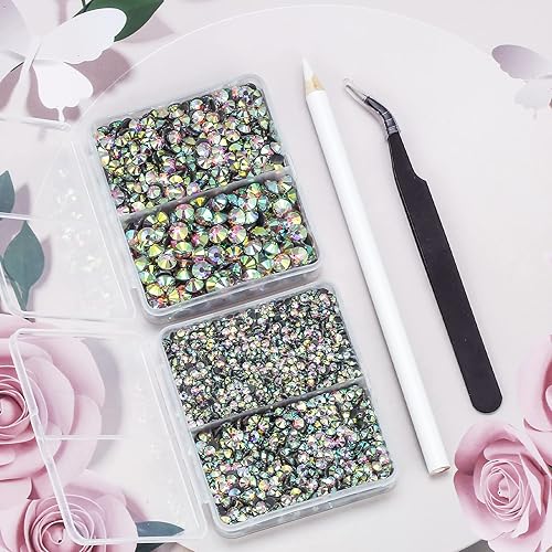 Miniatura 5 de Duflash Hotfix - Diamantes de imitación con parte trasera plana, tamaño mixto, gemas de cristal redondas para manualidades, ropa, decoración de