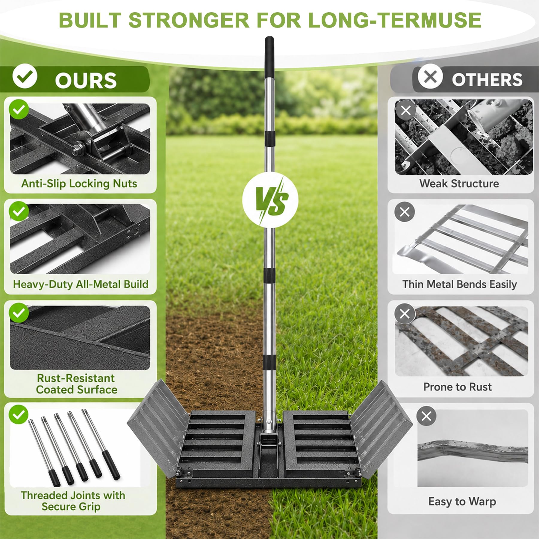 Rastrillo de jardín zen de tamaño completo mejorado, rastrillo zen japonés de madera natural de 48" mejorado para exteriores, rastrillo de madera resistente para rocas de jardín y patrones de bricol
