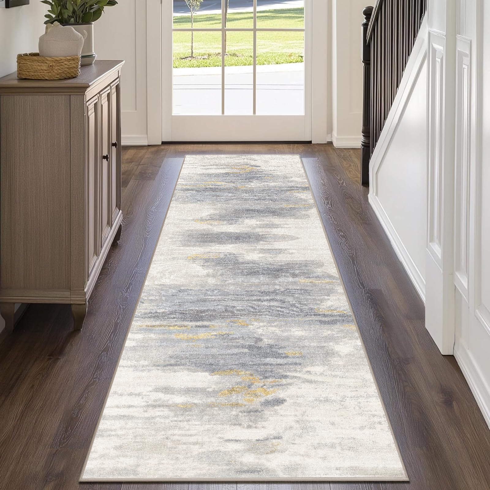 Cycleader 80x200cm Non-Slip Washable Runner Rug for Hallway Bedroom, Modern Abstract Faux Cashmere Carpet Anti-Fatigue Kitchen Rugs Indoor Soft Long Floor Mat Low Pile Runners with Anti-Slip Backing