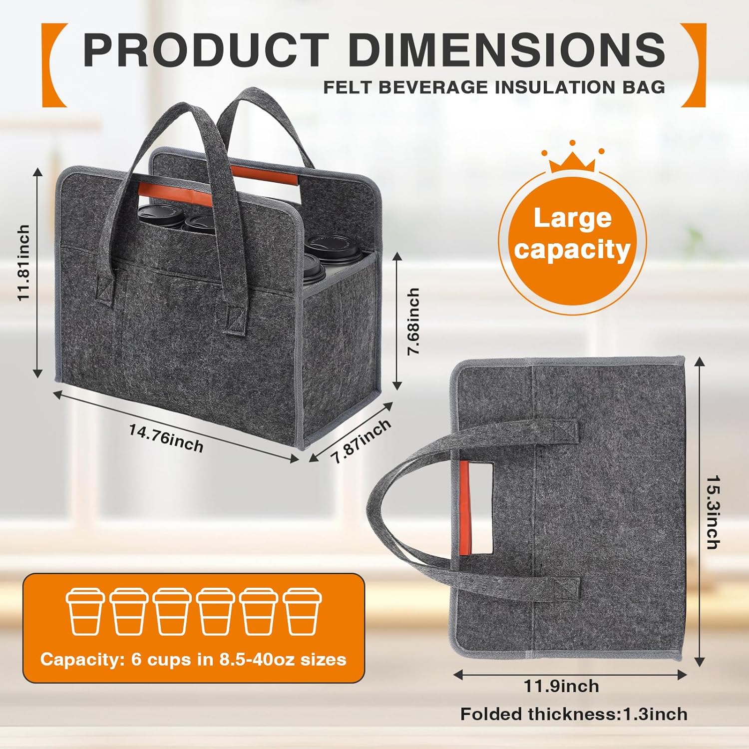 Moukeren 6 Cup Drink Carrier with Handle Reusable Drink Caddy Portable Coffee Cup Holder with Folding Design Adjustable Dividers for Delivery, Car, Take Out, Outdoors - Image 2