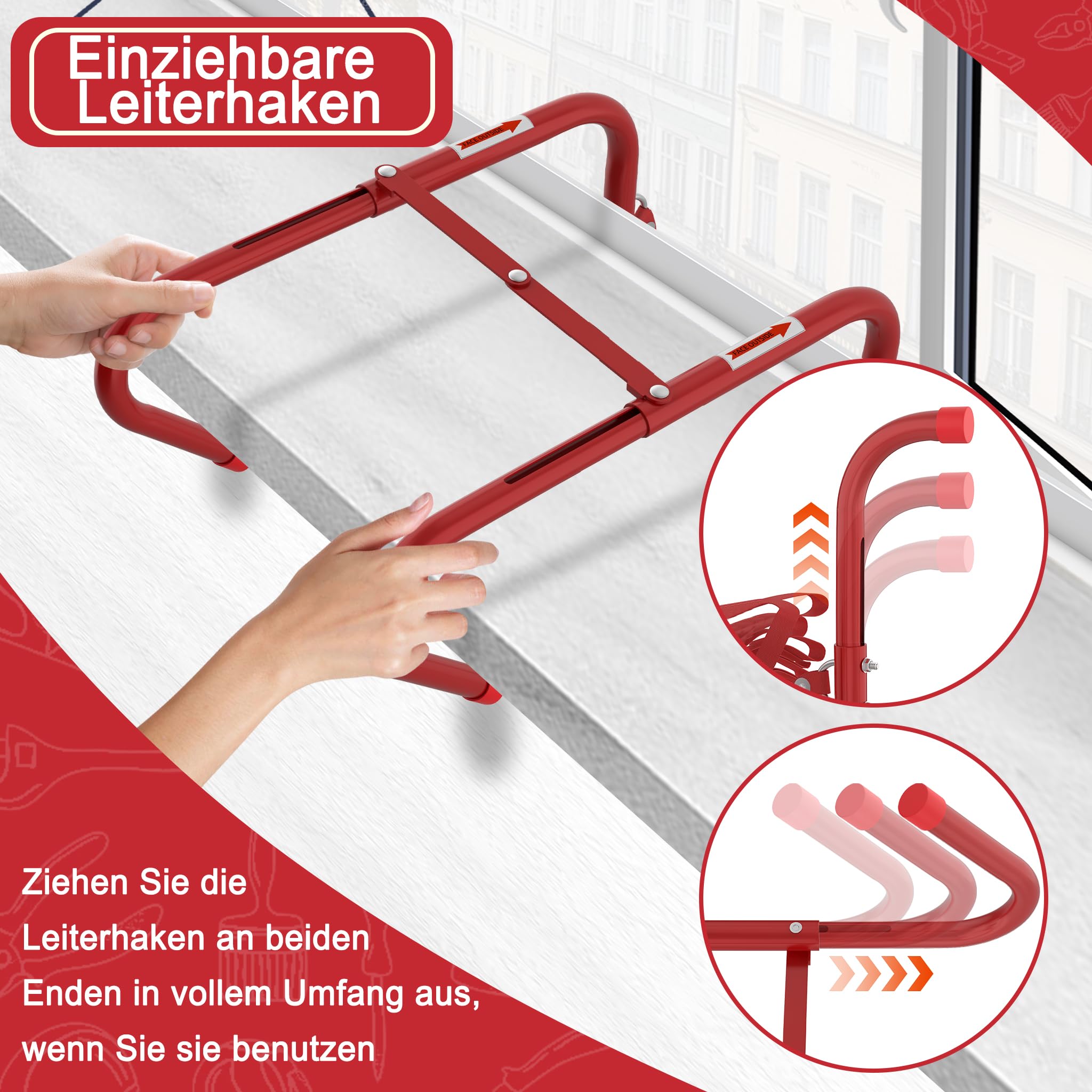 UISEBRT Escalera de emergencia ignífuga, escalera de seguridad, escalera de cuerda retráctil, adecuada para edificios de 4 pisos, balcón, ventana, capacidad de carga de hasta 450 kg (15 m/45 peldaños)