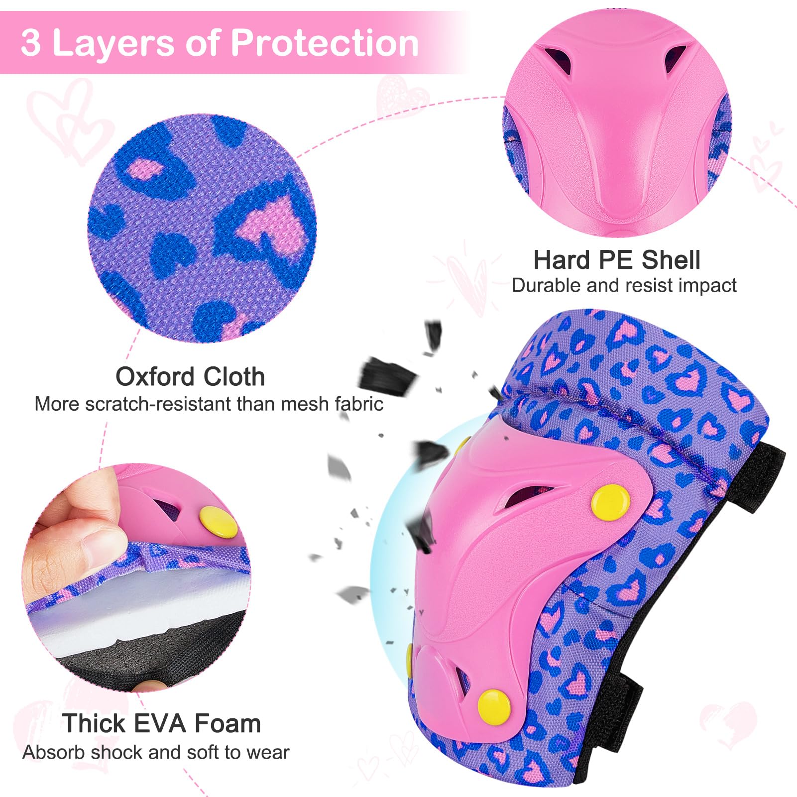 Unicorn Castle Rodilleras y Coderas de Unicornio para niños y niñas Juego de Equipo de protección Ajustable 6 en 1 con Bolsa de cordón 3-8 años