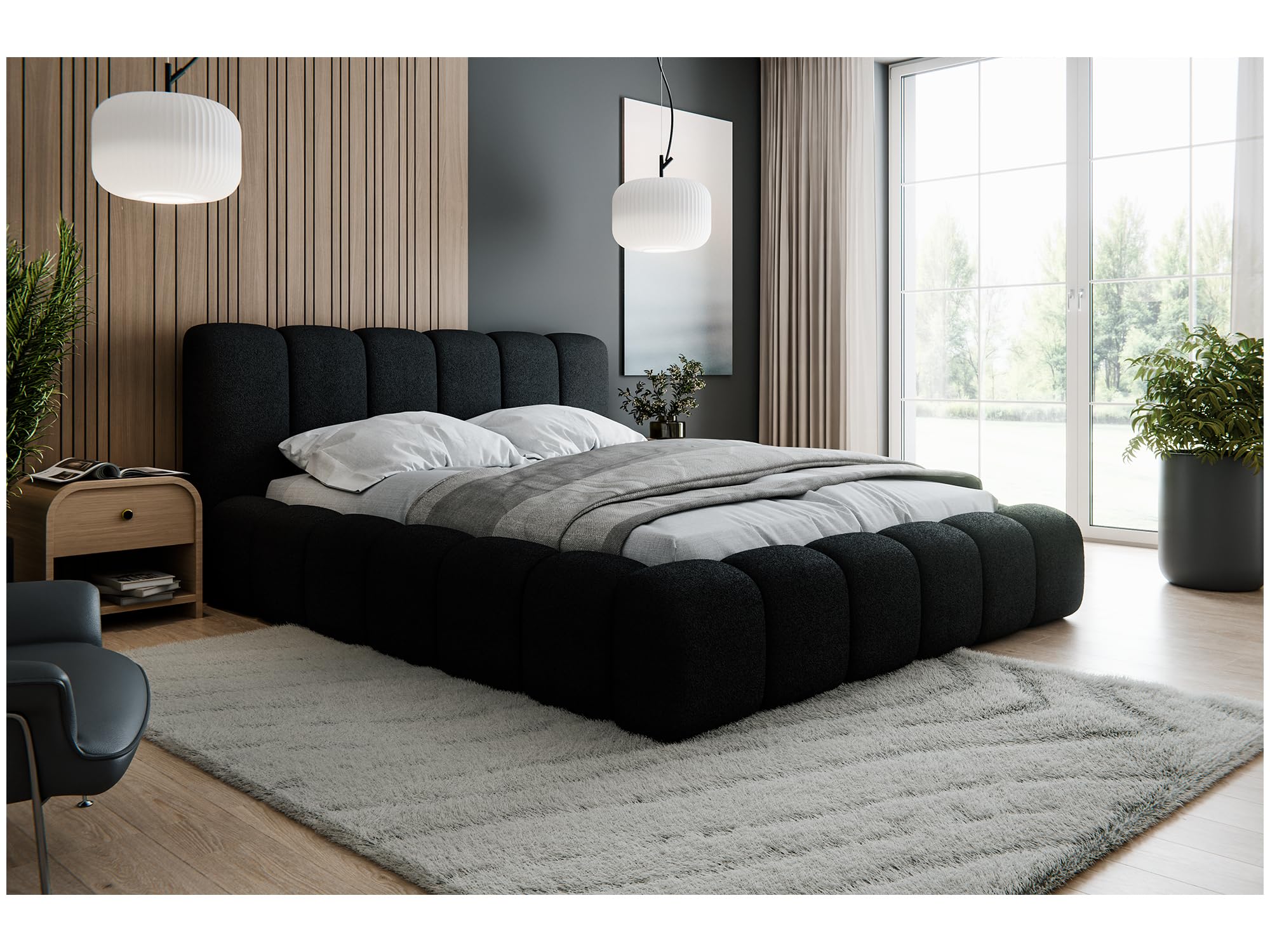 MEBLINI Polsterbett 180x200 mit Lattenrost - Schwarz Boucle ohne Matratze - SOFINA - Bubble Bett - Cloud - Marshmallow Bed - Kopfteil Bett mit Stauraum - Betten
