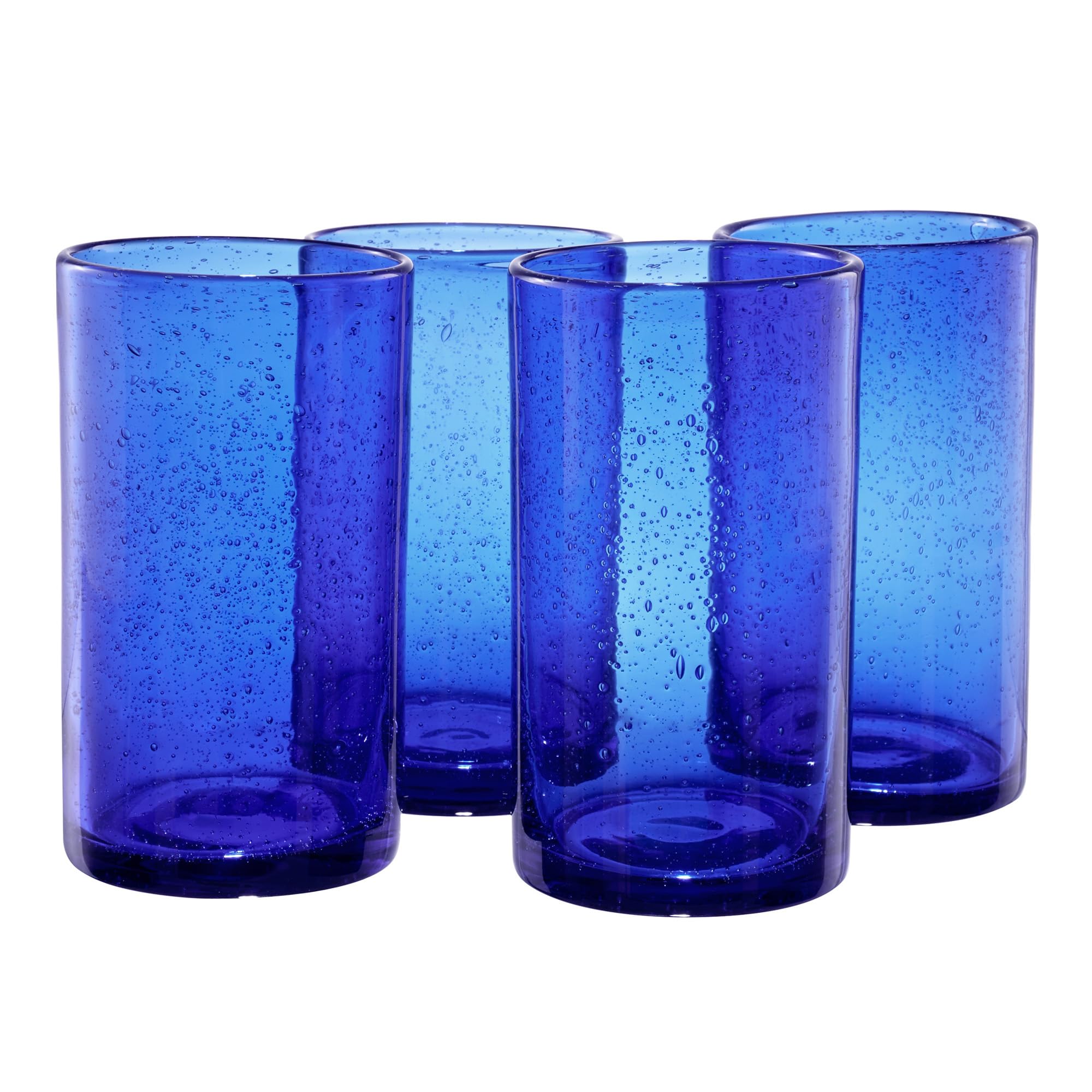 Artland 17oz Highball Tumbler, Set of 4 | Iris Seeded Design, Cobalt Blue | Drinking Glass for Parties and Everyday Use - Mojito, Whiskey, Cocktail | Glassware & Kitchenware Essentials