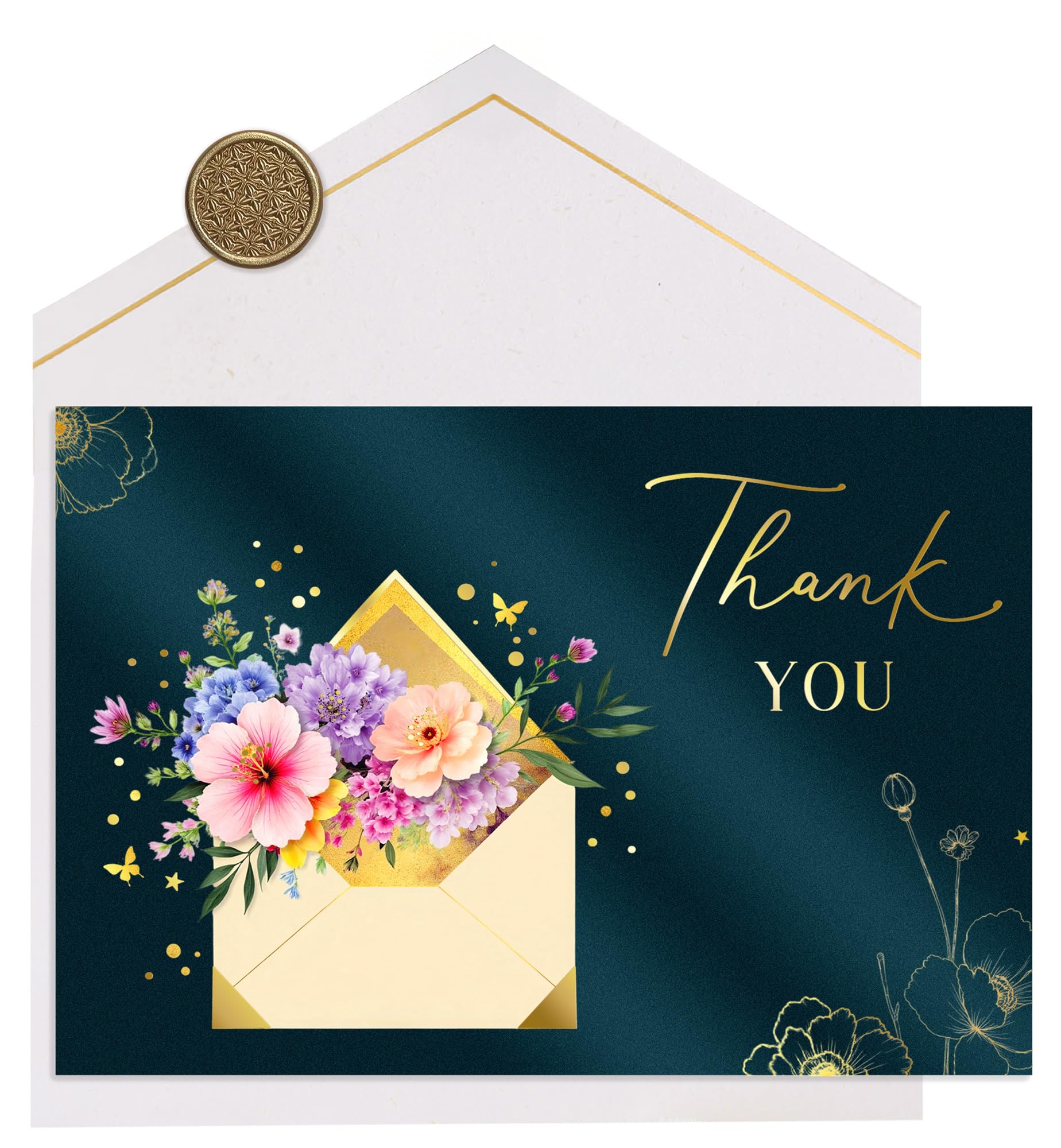 Joli Coon Premium Thank you card ELEGANT - Thank you card with premium envelope and real wax seal - 6.7 x 4.5 inch