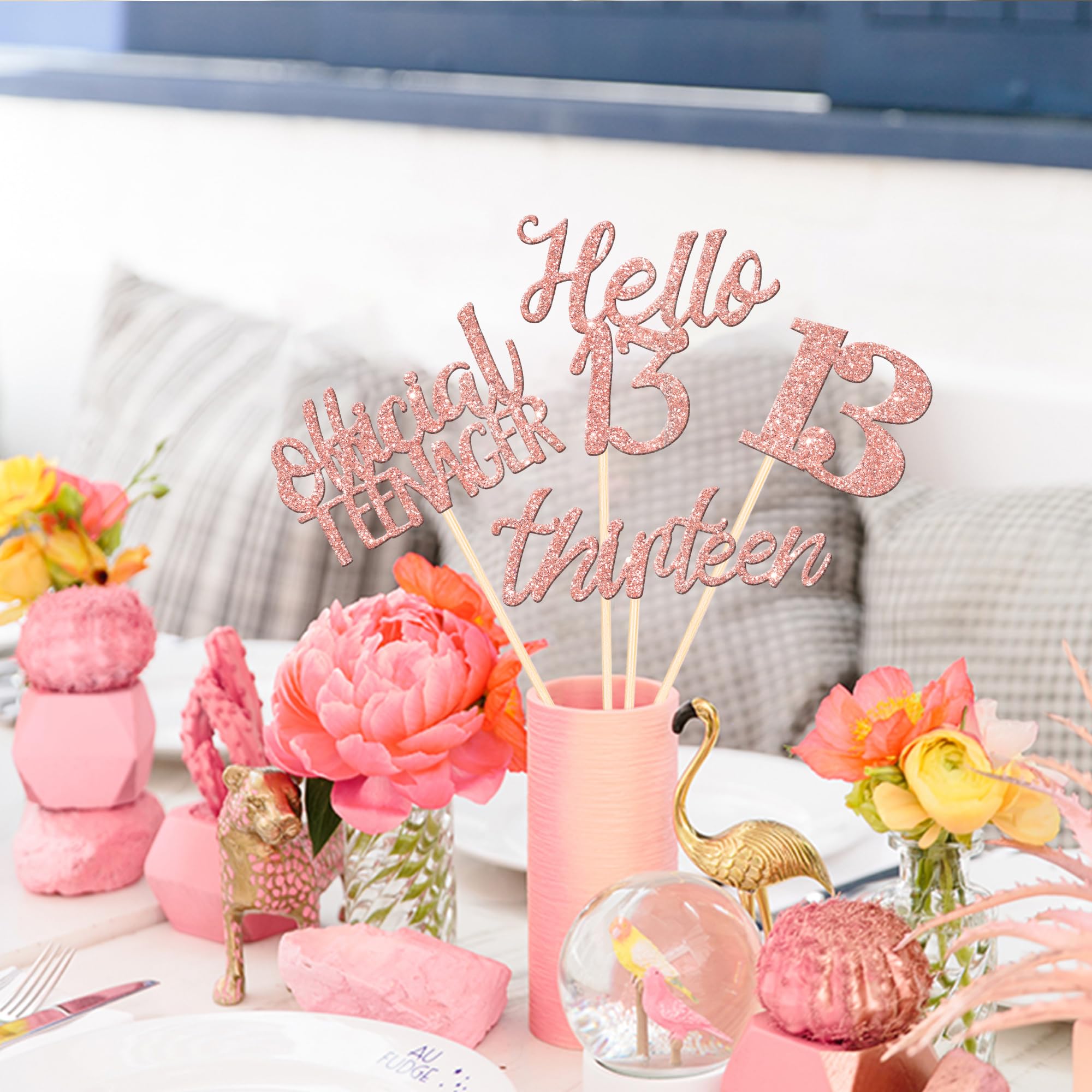 Big Dot Of Happiness 13th Pink Rose Gold Birthday Centerpiece Sticks - Set Of 15 Table Toppers - View #4