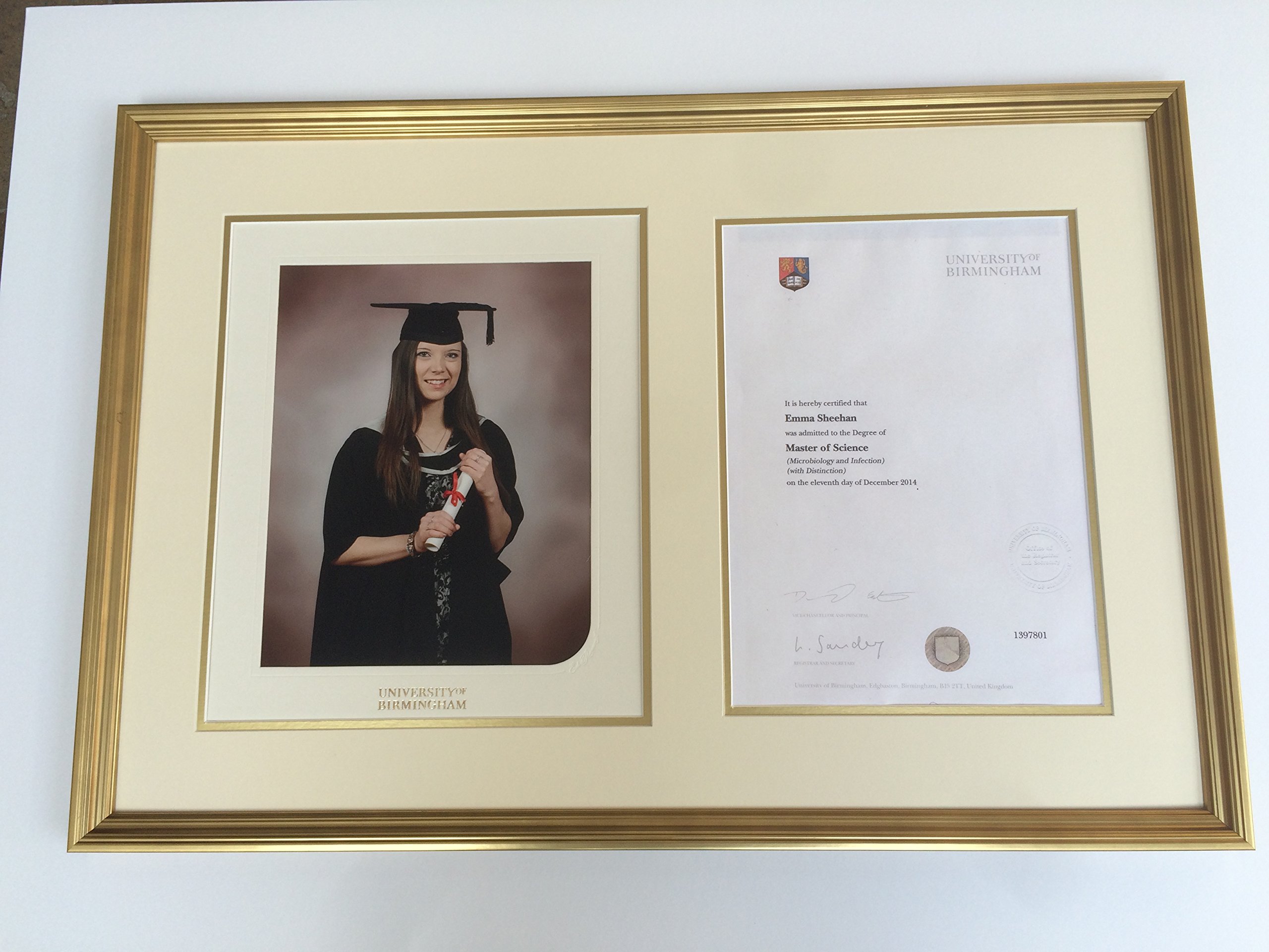 19mm Gold Graduation Photo and Certificate Frames with Double Mount - Various (11" x 13")