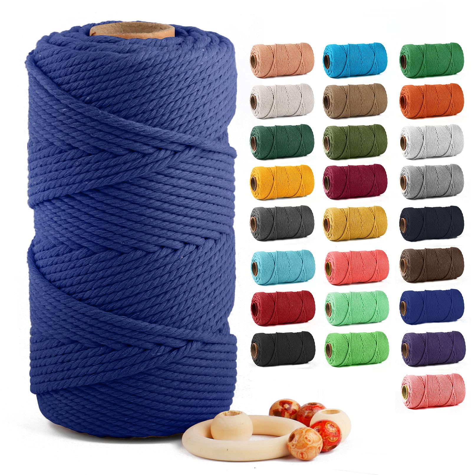 ZUEXT Macrame Cord, Sapphire Blue, 5mm x 109yds Cotton String Macrame Yarn