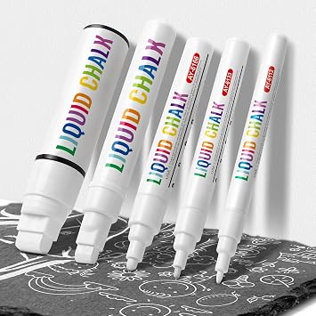IJIANG White Chalk Markers - 5 Nib Sizes Set Liquid Chalk Marker Pens