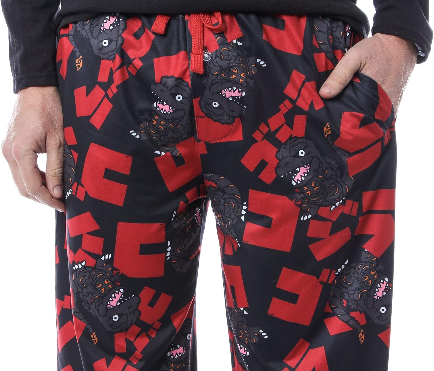Godzilla Men's Character And Japanese Script Allover Pattern Adult Lounge Sleep Pajama Pants - Image 3
