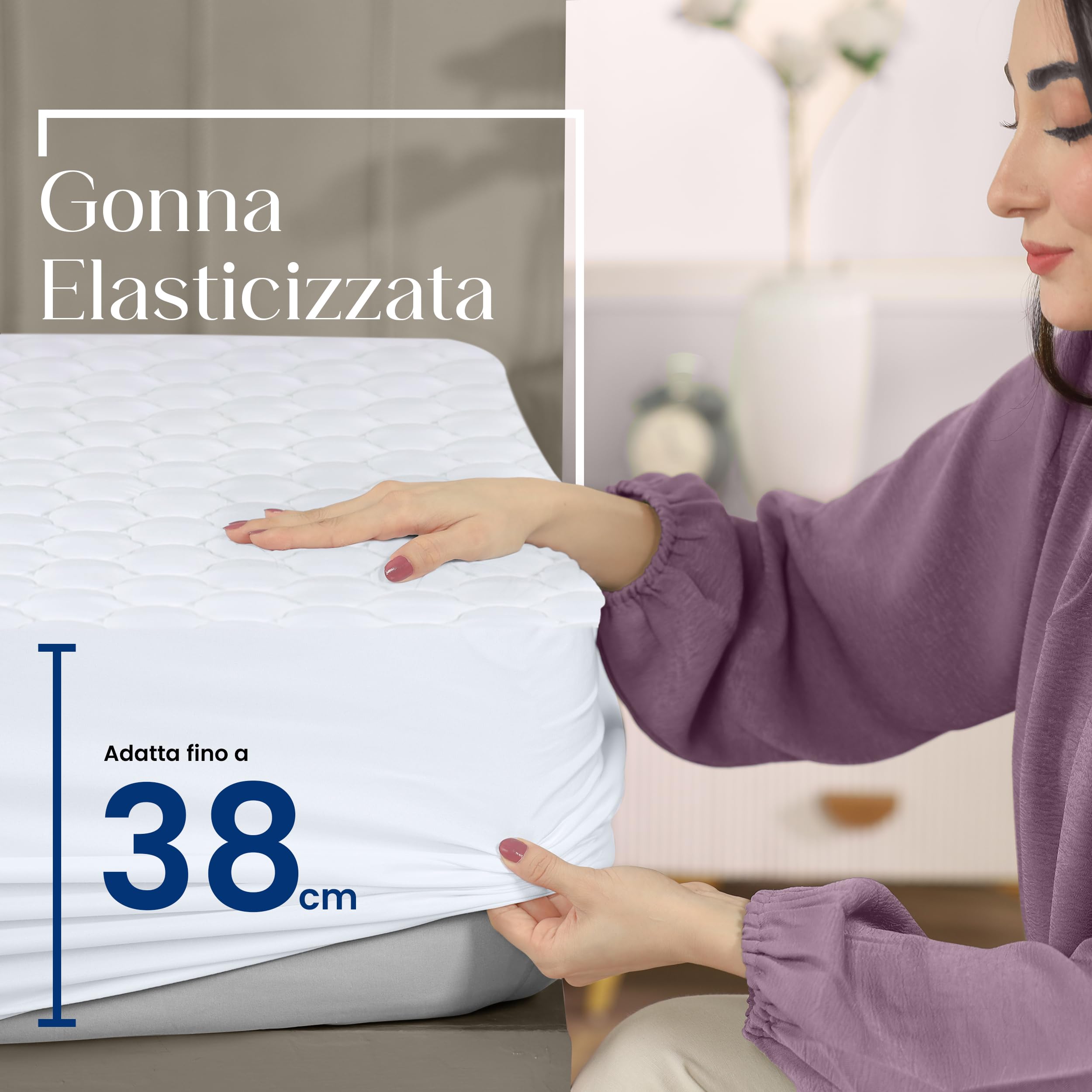 Utopia Bedding Coprimaterasso trapuntato impermeabile 180 x 200 cm, materassino elastico per materasso spesso 38 cm (Bianco)