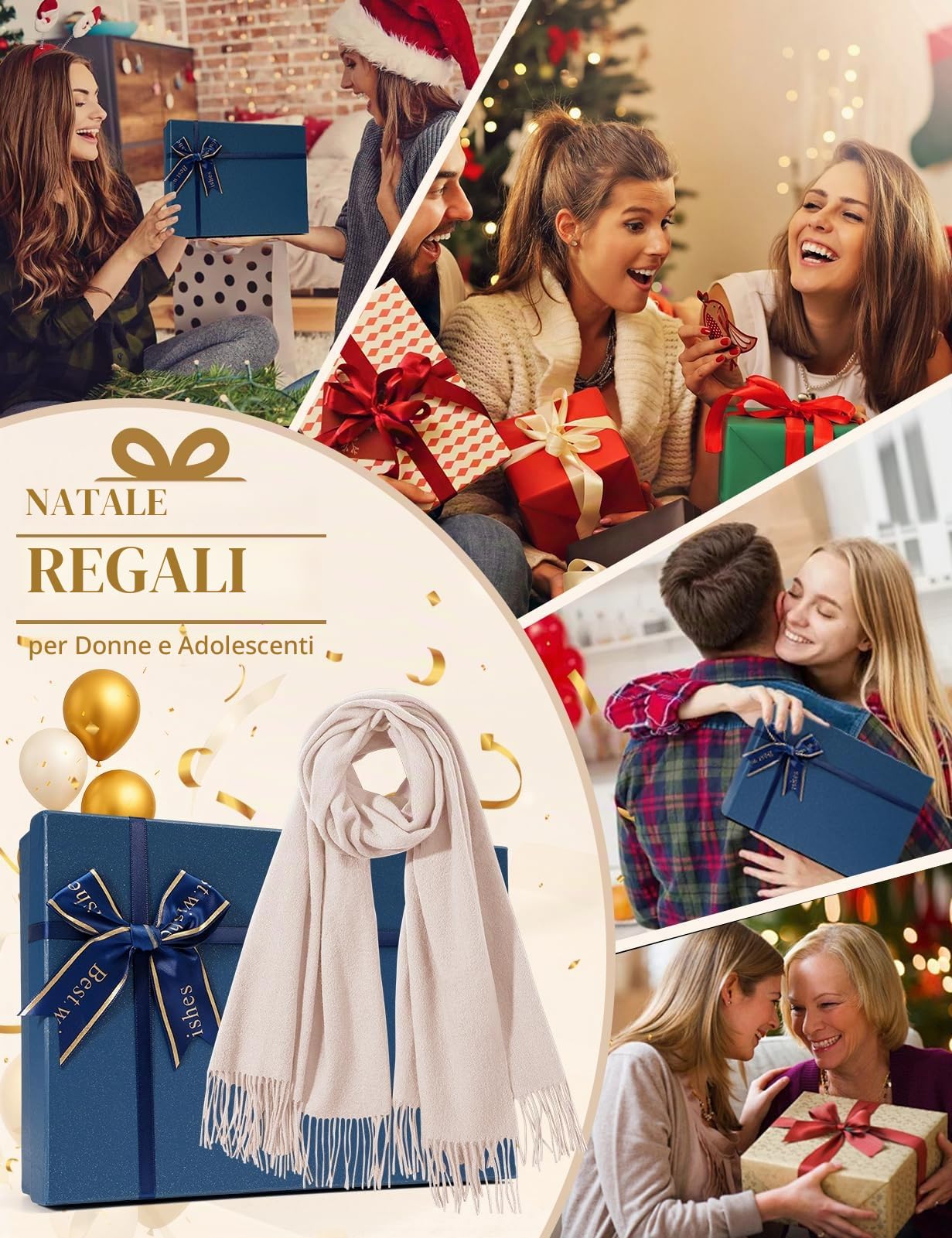 Xnova Sciarpe Donna Cashmere Invernale Scialle in Lana Caldo e Morbide Stola Elegante Cerimonia Tinta Unita Foulard e Spesso Grande Lungo con Scatola Regalo