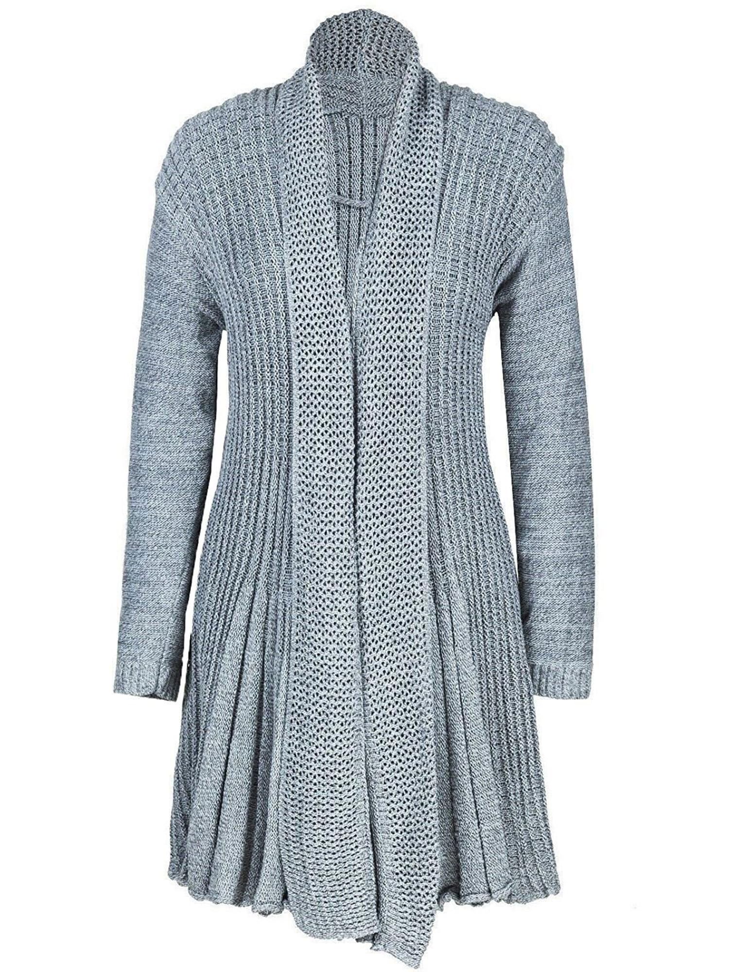 shelikes Womens Knitted Cardigan Long Full Sleeve Knitwear Cardigans Classic Solid Sweater Jacket Coat Grey