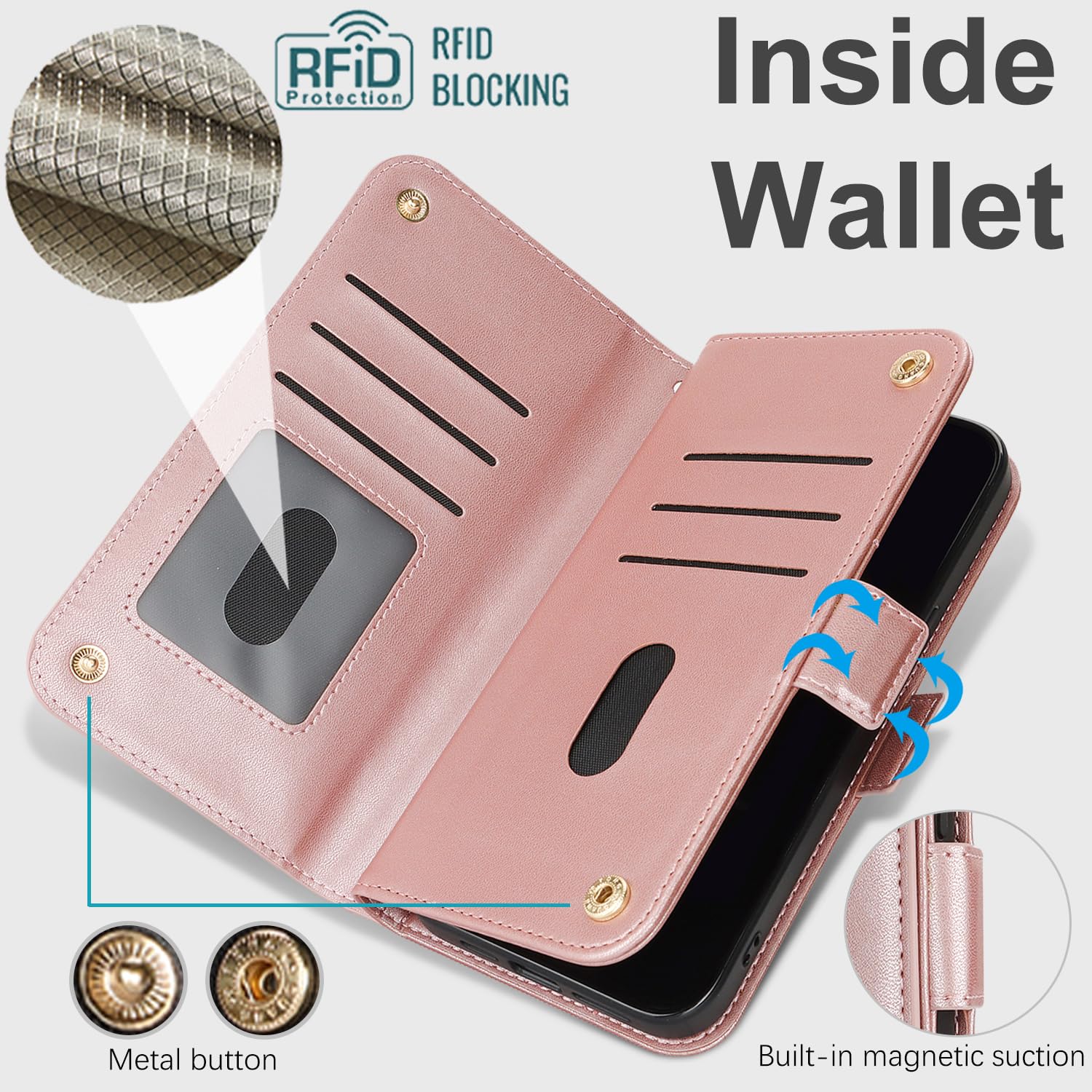 SailorTech for iPhone 13 Pro Max Phone Case Wallet with Card Holder for Women iPhone 13 Pro Max Wallet Case with Credit Card Slots Flip Case Zipper Shockproof Case for Men - Image 4