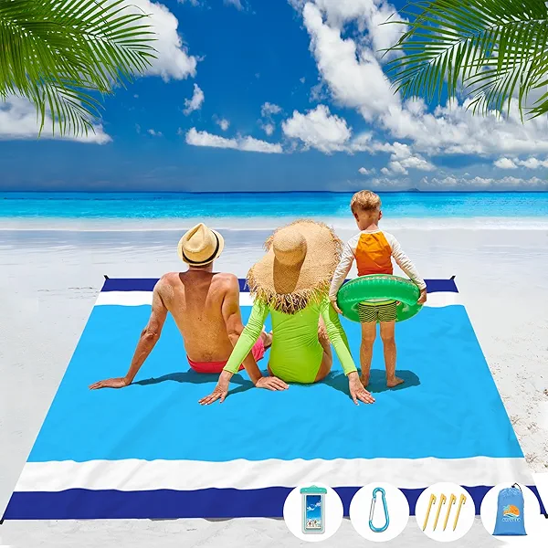 Aroveea Beach Blanket Waterproof Sandproof 1-7 Adult Oversized 78 '' × 81 '' Lightweight Durable Compact Sand Free Beach Mat for Travel Camping Hiking Picnic Blanket