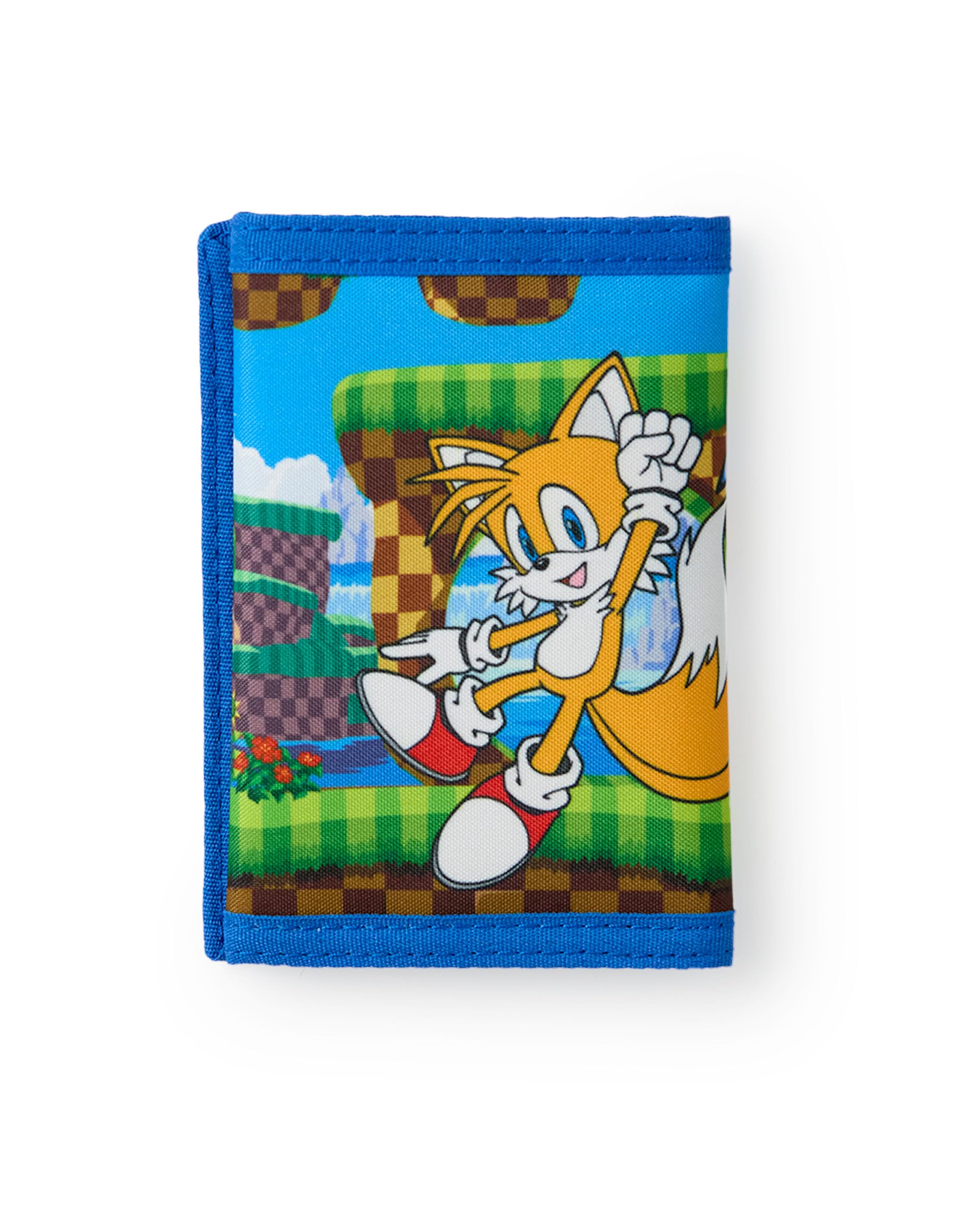 Sonic The Hedgehog Cartera con Cierre de Gancho y Bucle | Cartera Triple Azul con Estampado gráfico de Sonic y Tails para niños | Tarjetero y Efectivo con Llavero Sonic Head