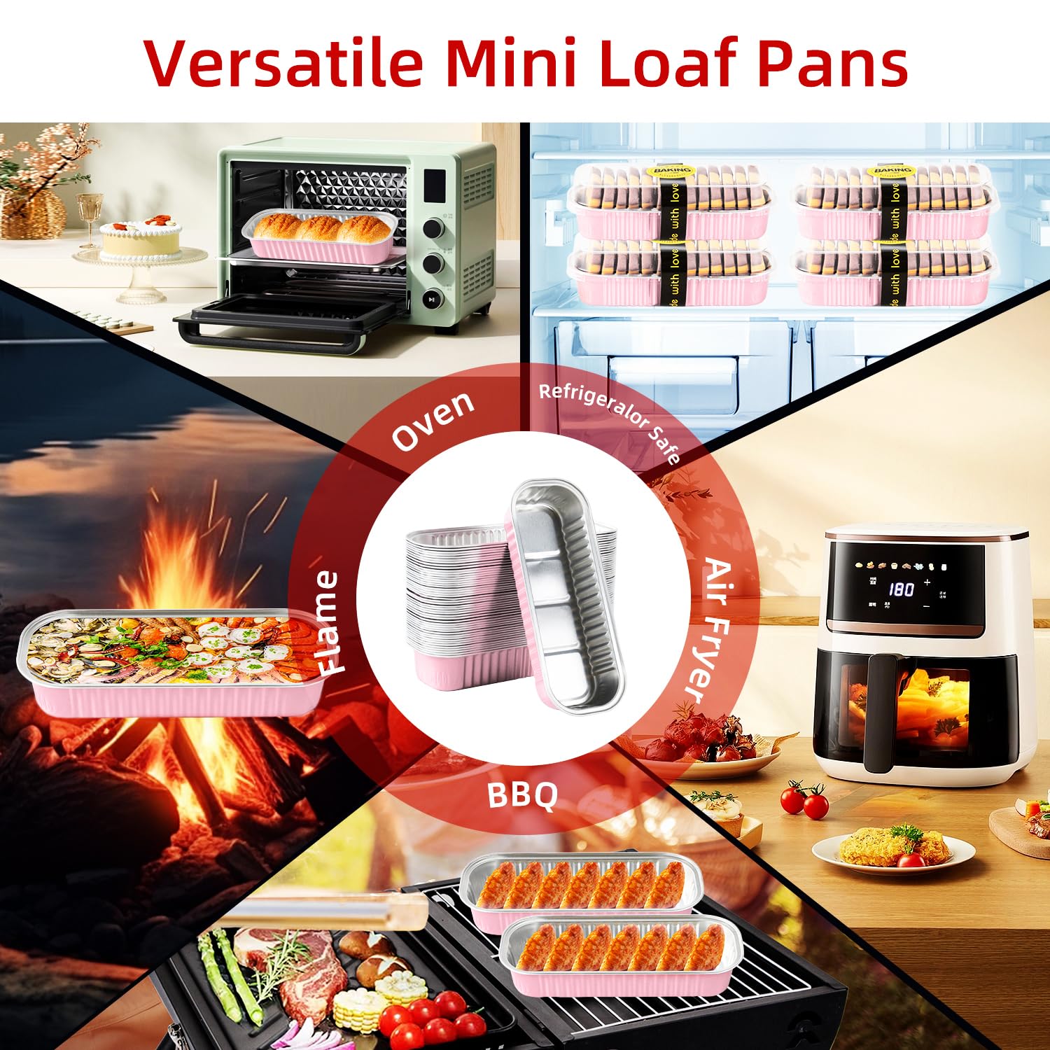 Orlashop 30 Pack Pink Disposable Rectangular Aluminum Foil Loaf Pans with Lids,6.8oz Mini Cake Pans for Baking, Loaf Baking Pans, Small Cake Container