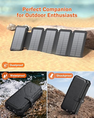 Miniatura 7 de GOODaaa Cargador solar, cargador inalámbrico portátil de 36800 mAh con cinco paneles solares incorporados, cuatro cables, cinco salidas, paquete de