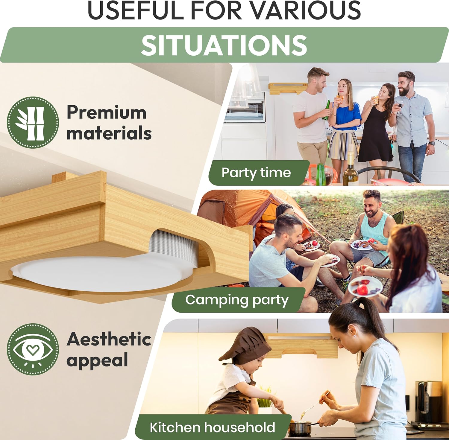 10 inch Paper Plate Dispenser Holder Bamboo Under Cabinet Vertical Rack for Kitchen Countertop Organizer Space Saver Shelf Lid Holder Counter Storage Can Dispenser Pantry Aid Caddy Estante wood