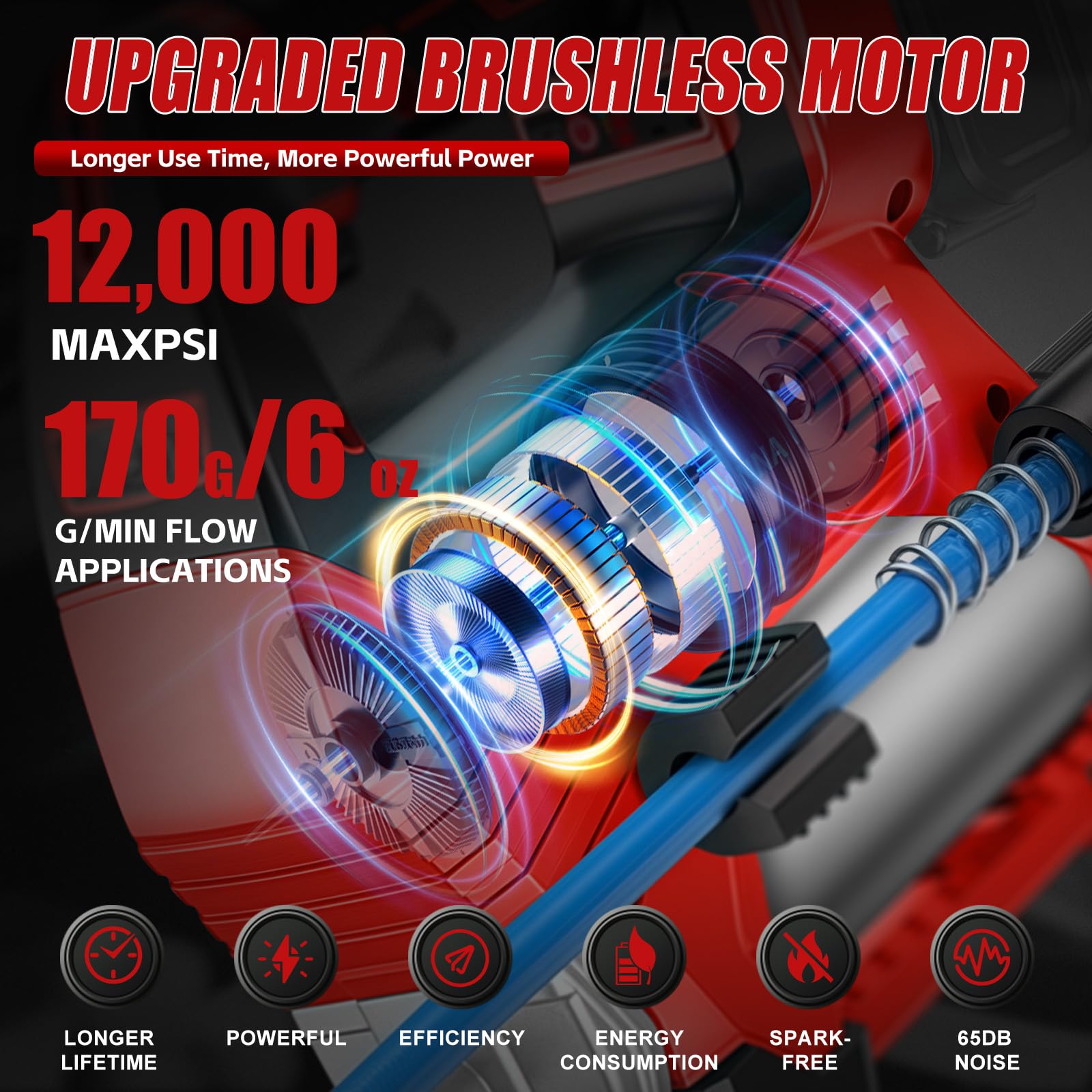 Pistola engrasadora eléctrica para batería Milwaukee M18, 12000 PSI 170 g/min, 18 V, motor sin escobillas, luz LED, regulación de velocidad de 3 niveles para máquinas pesadas (sin batería y cargador)