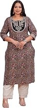 LABULY Plus Size Women Kantha Work Printed Pure Cotton Straight Kurta (Multicolor)