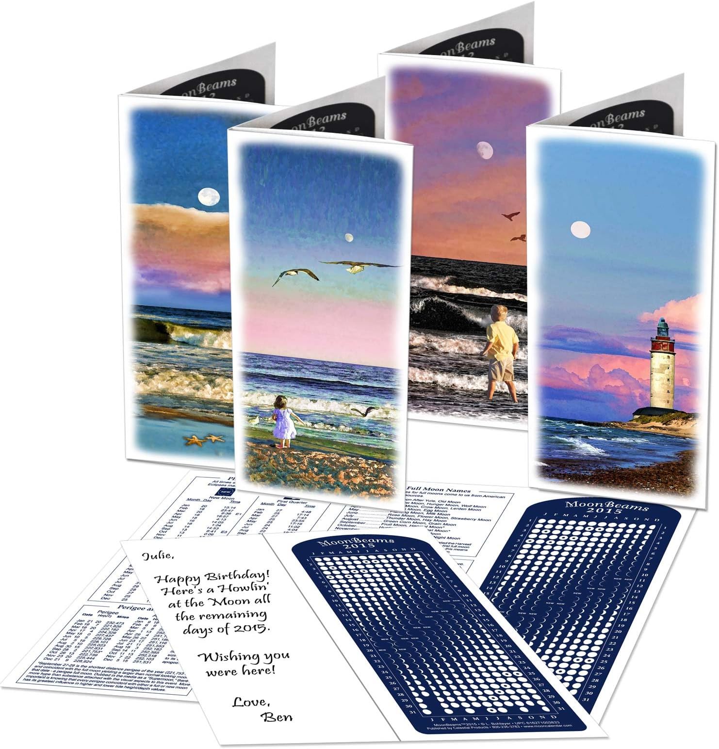 Moon Calendar 2015, Beach Greeting Cards, 8 Set