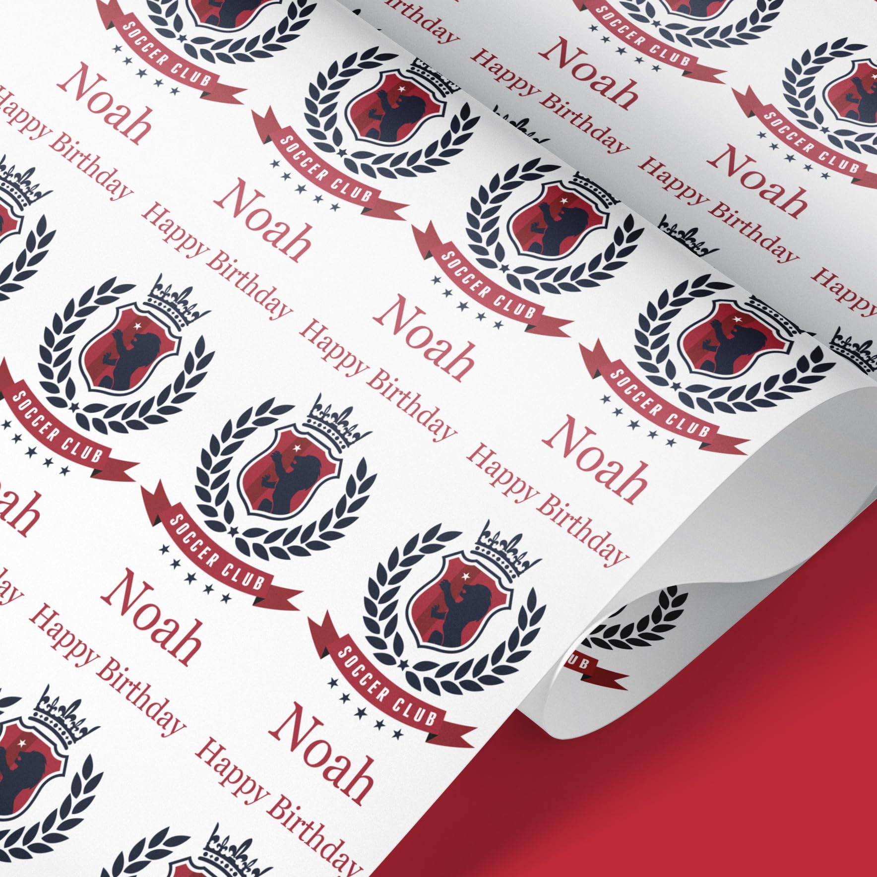 Personalised Football Crest Style Wrapping Paper – Custom Team – Birthday Gift Wrap for Players & Fans – 61cm Premium Matte Roll, Your Club, 1m-8m lengths (5mt)