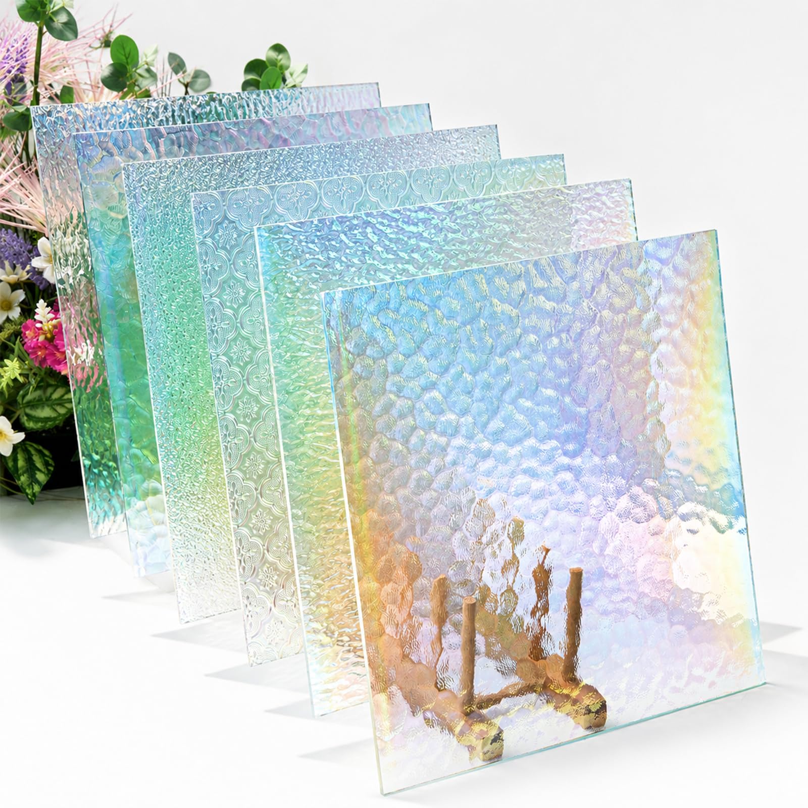 Verre teinté pour mosaïque lot de 6 feuilles transparentes irisées 30x30 cm