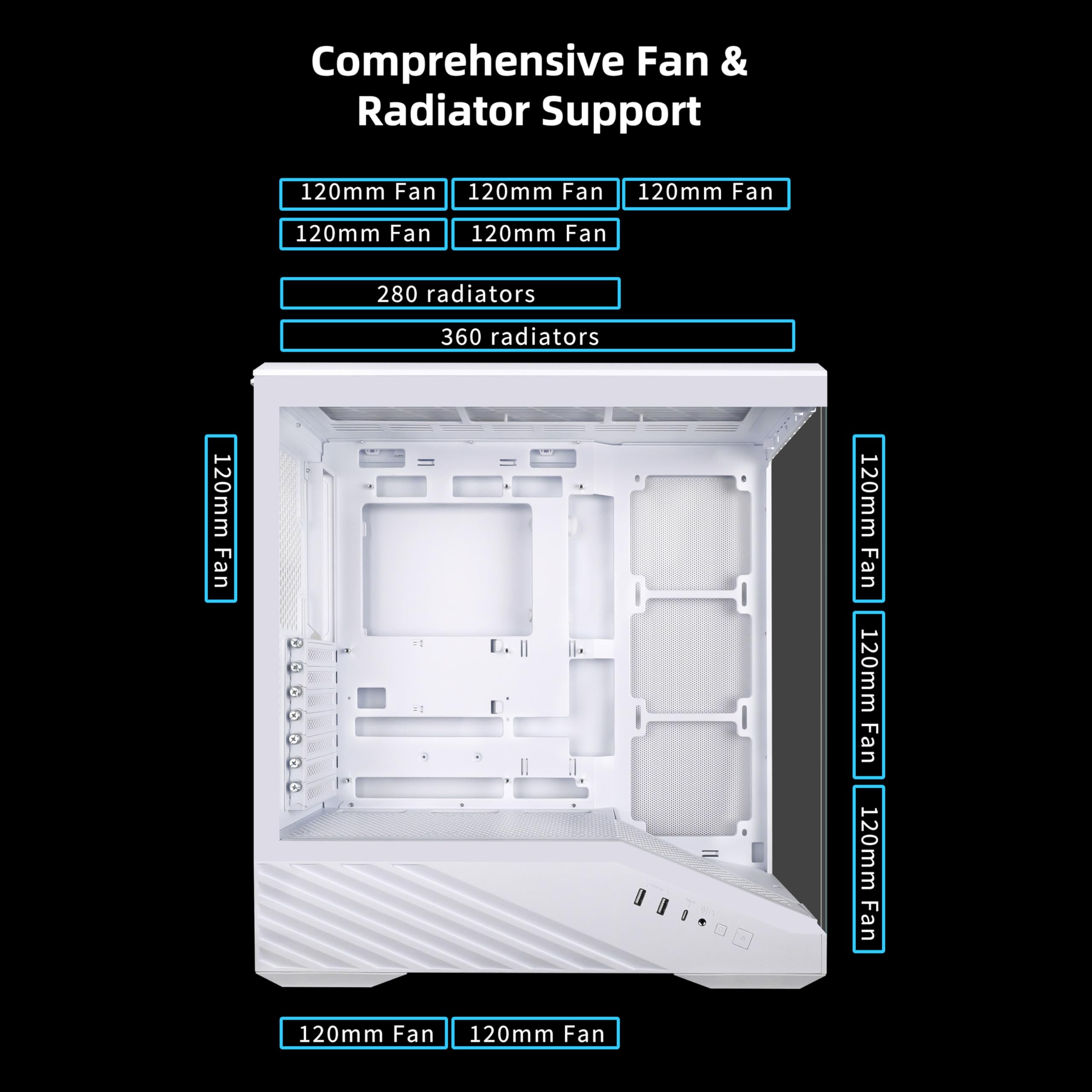 Lian Li V100 ATX - Carcasa de PC de Torre Media, 4 Ventiladores ARGB PWM de 120 mm preinstalados, Tira LED RGB, Plataforma de visualización con Vidrio Templado, Compatible con GPU de 420 mm, radiador | 4 ventiladores ARGB PWM de 120 mm preinstalados, tira