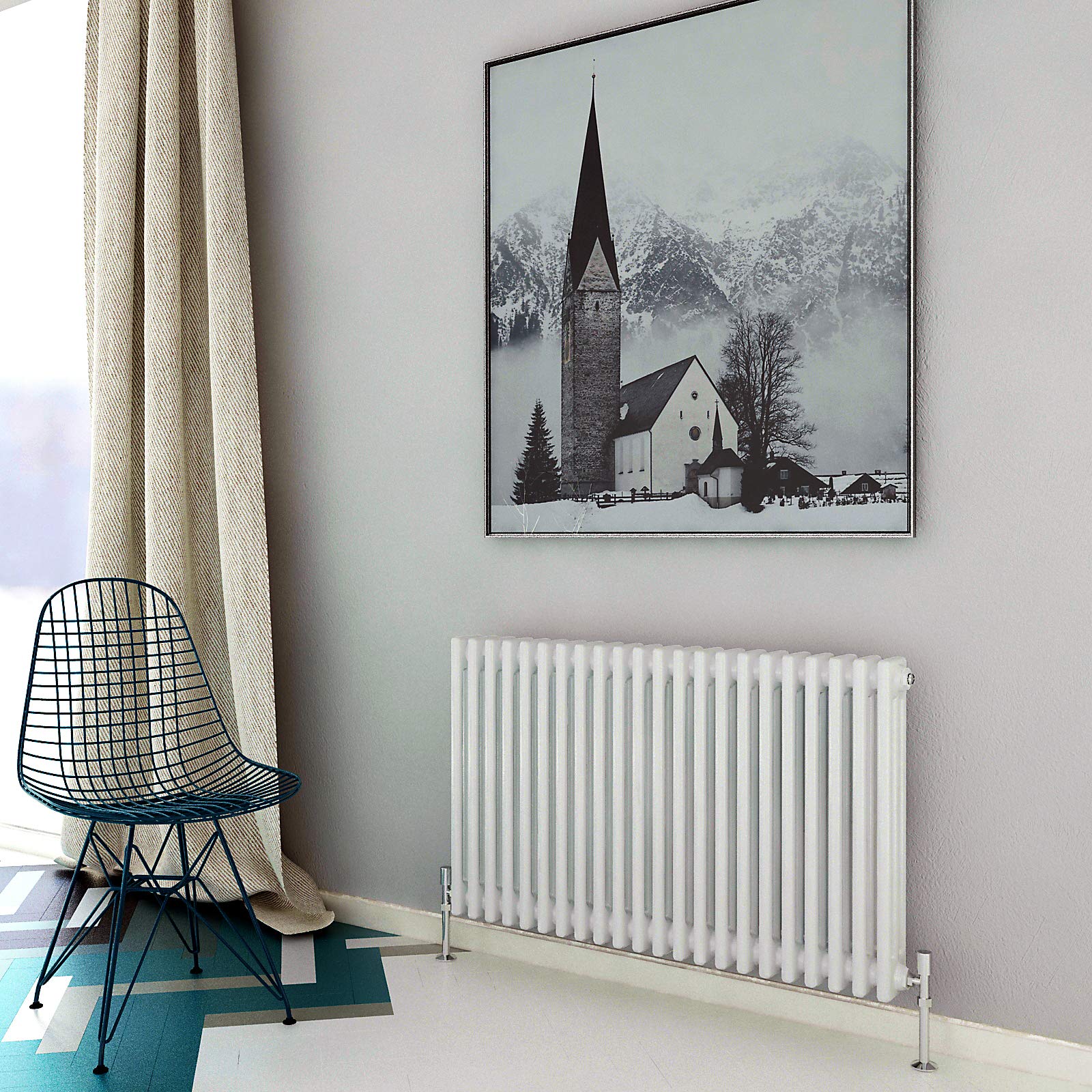 Acezanble∣Traditional 3 Column Radiator Horizontal Rads Cast Iron Style White-600x1010mm Centre Heating