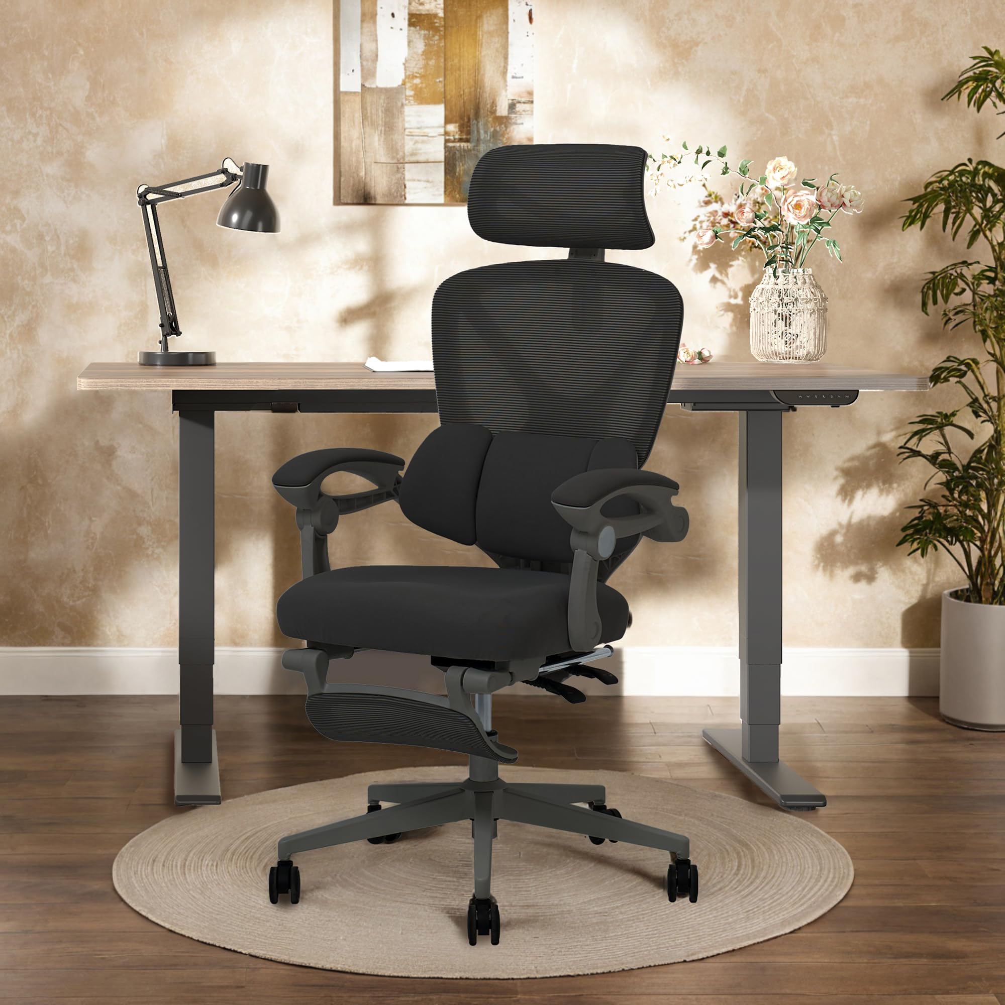 FLEXISPOT OC4 Chaise de Bureau Ergonomique, Soutien Lombaire 2D Indépendant en C avec Effet Enveloppant, Inclinaison 90-135°, Appui-tête 3D, Accoudoirs Auto, Chaise Gaming en Maille, Noir