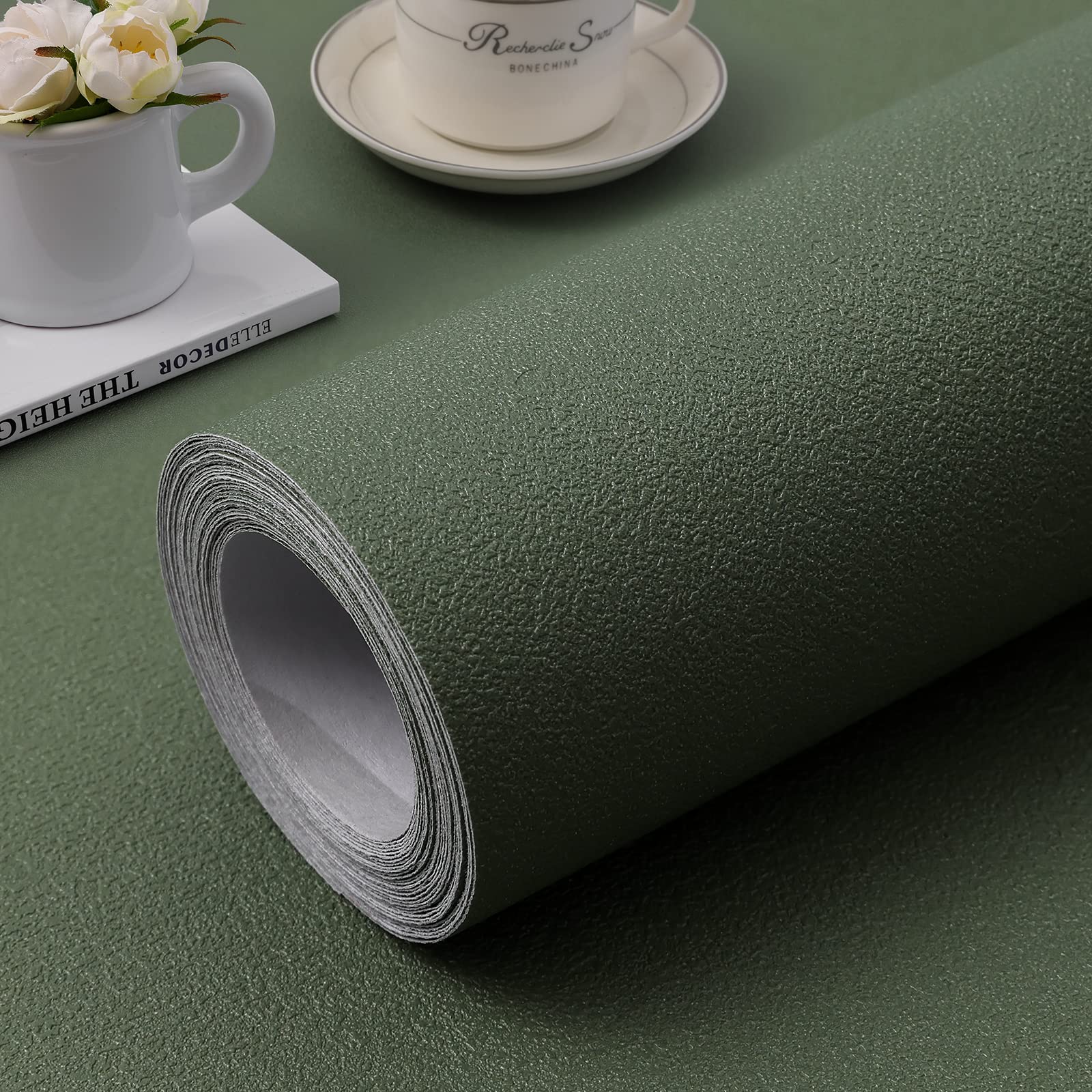 practicalWs Green Wallpaper Self Adhesive and Removable Peel and Stick Vinyl Film Stick Paper Easy to Apply Wall Coverings Shelf Home Decorative Liner Table and Door Reform