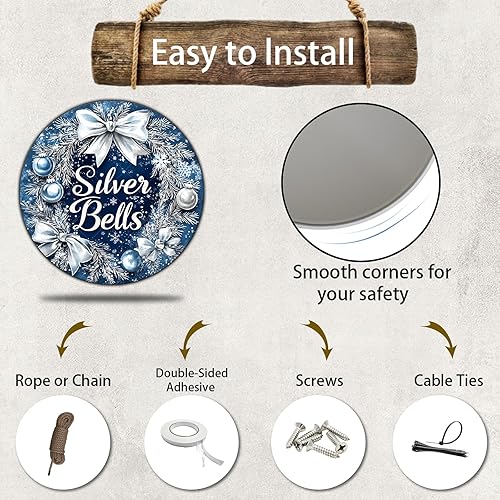 Vista 3 de Letrero de metal redondo con diseño de campanas plateadas, decoración de pared retro para puerta del hogar, jardín, bares, oficina, tienda, pubs