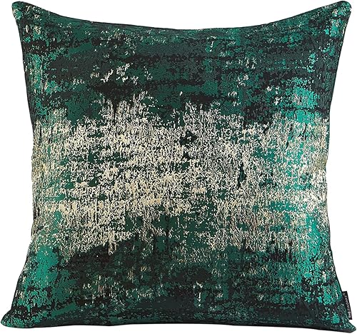 THE-TINOART Fundas de almohada verde bosque de 20 x 20 pulgadas, fundas de almohada doradas y brillantes con purpurina, fundas de almohada