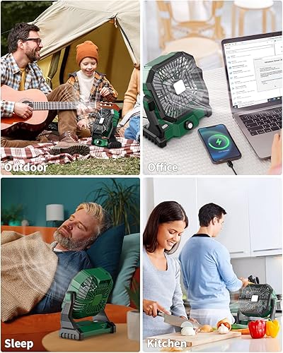 Miniatura 7 de Ventilador personal para campamento, recargable, ventilador de batería de 20000 mAh con linterna LED, rotación de cabeza de 270, ventilador de mesa