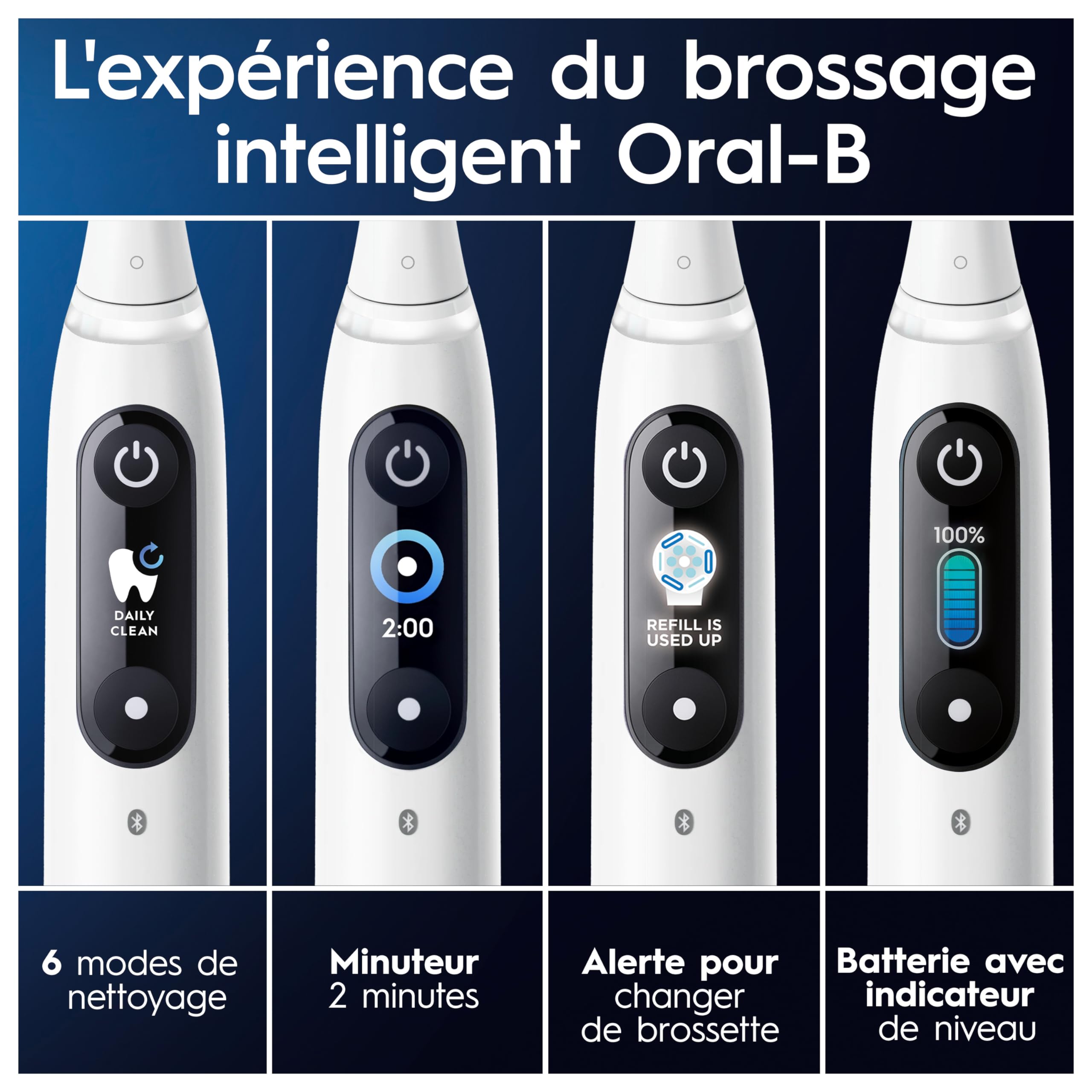 Oral-B iO 8N Brosse À Dents Électrique Blanche connectée Bluetooth, 2 Brossettes, 1 Étui De Voyage, Ensemble de 4 pièces