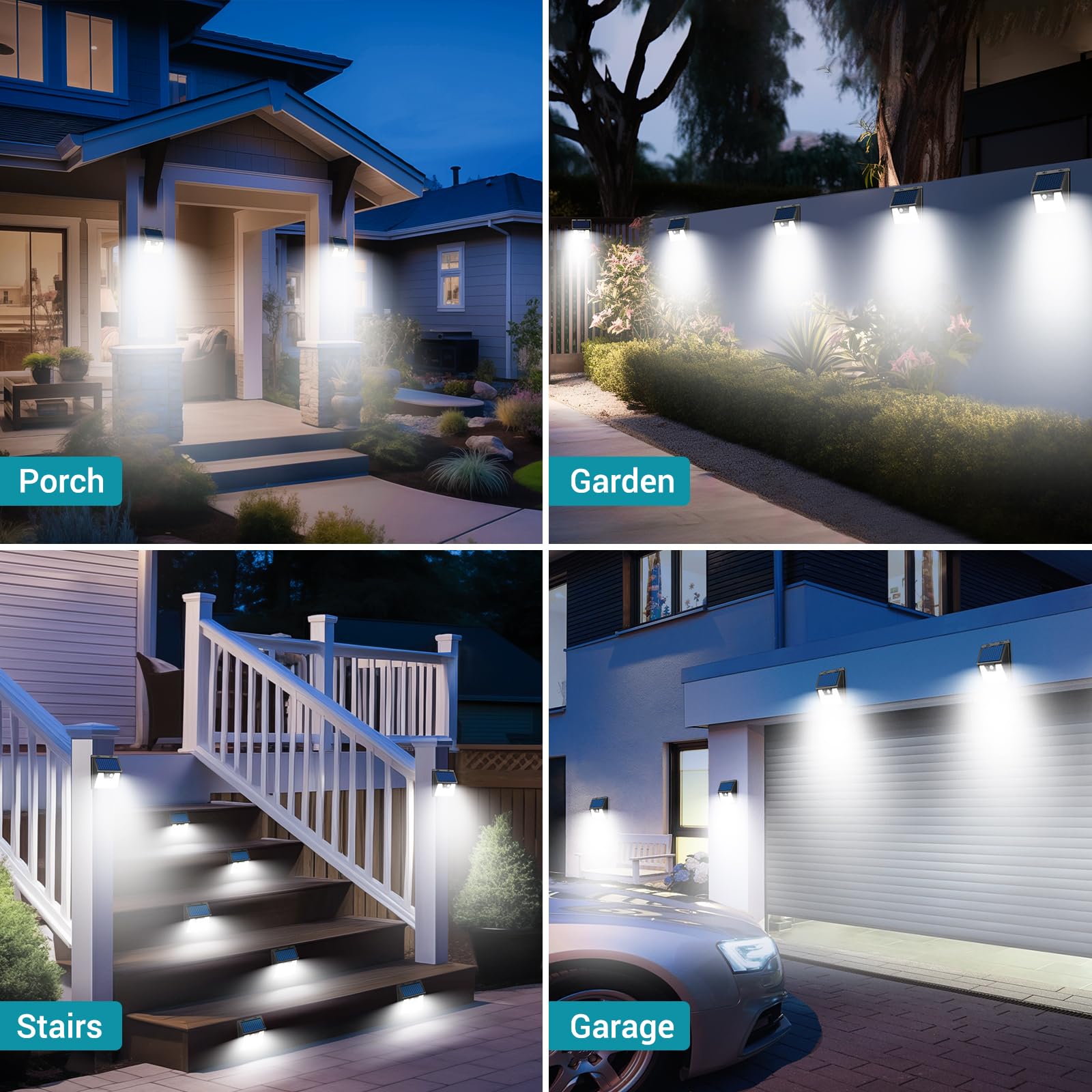 kolpop Luz Solar Exterior potente Blanco frío, [6 Paquete/3 Modos] focos led exterior solares 140 LED, Luz solar exterior con sensor de movimiento Impermeable IP65 foco solar para terraza