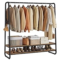 VASAGLE Stand Appendiabiti, Appendiabiti da Terra con 2 Ripiani, 6 Ganci Laterali a S, Struttura in Acciaio, 45 x 138 x 160 cm, Camera da Letto Corridoio, Marrone Vintage e Nero RGR119B01