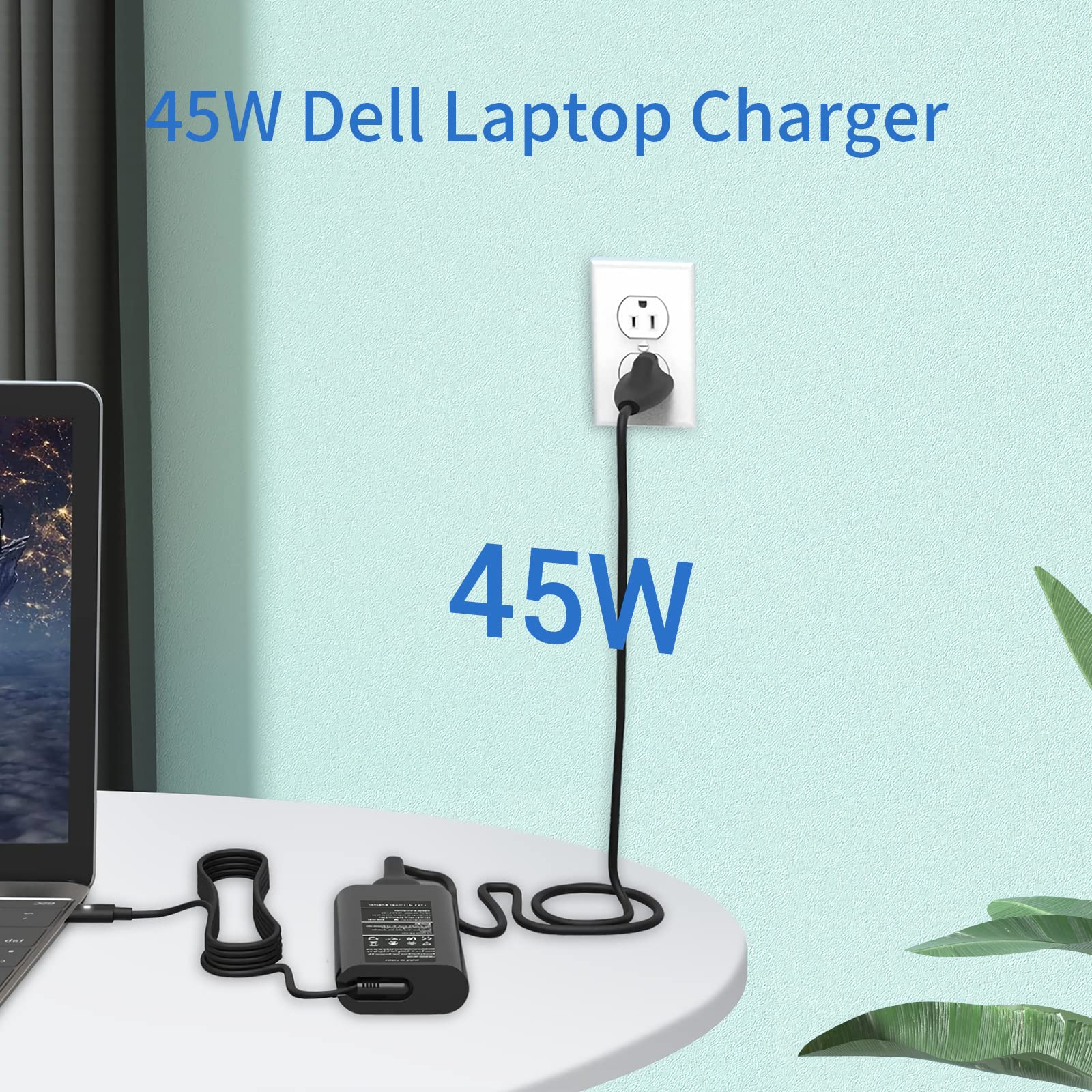 45W USB-C Type C Laptop AC Adapter Charger for Dell XPS 13 9360 9365 9370 9350 9380,Dell Latitude 5290 2-in-1 5289 2-in-1 7390 2-in-1,7275 7370 5175 LA45NM150,0HDCY5,Laptop Power Supply Cord