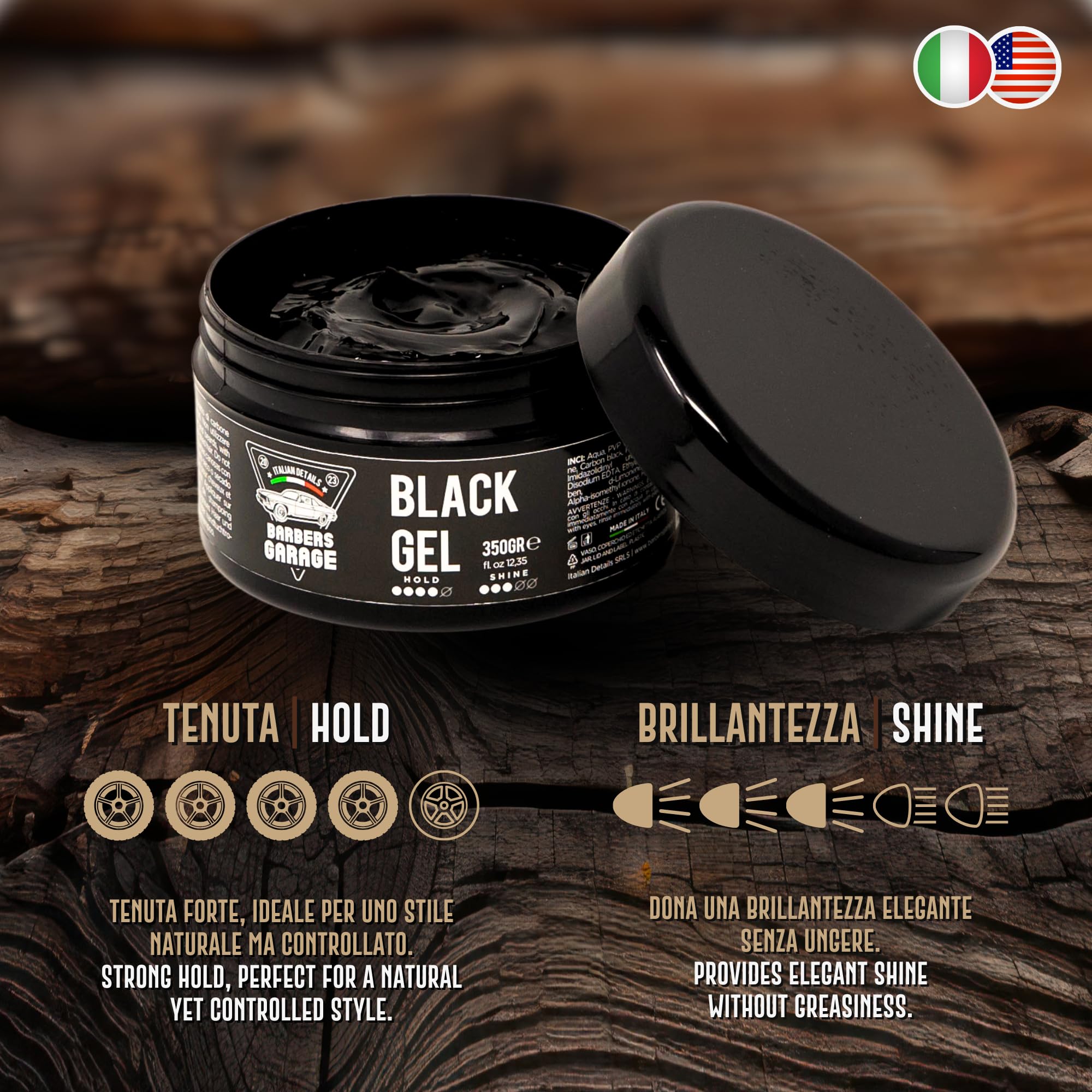 Barbers Garage® Gel Colorante Uomo – Gel Nero per Capelli Bianchi e Grigi, Coprente Naturale, Tenuta Forte, Con Carbone Vegetale – Made in Italy
