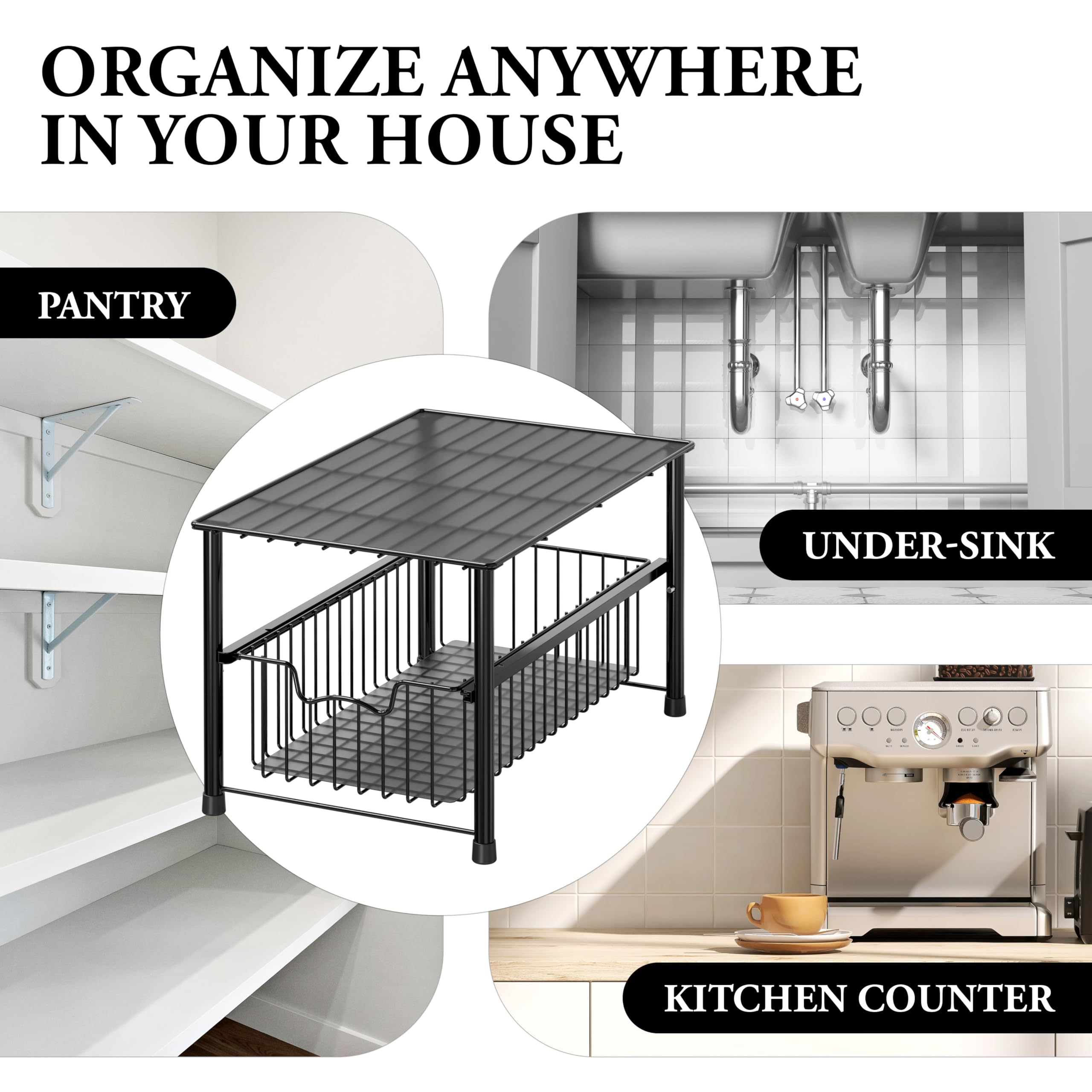 Simple Houseware Stapelbarer Unterschrank mit Schiebekorb und Schublade, Schwarz