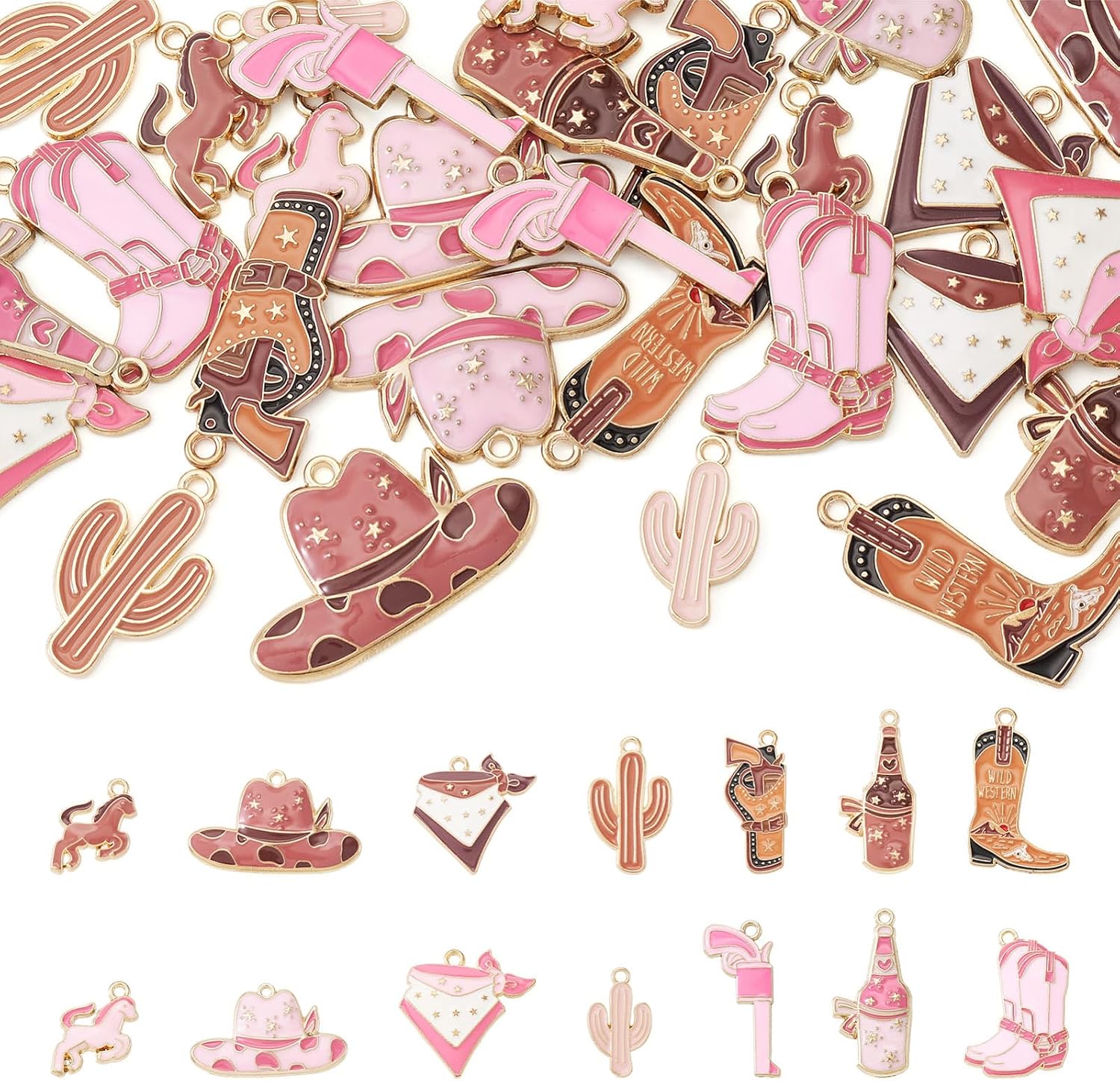 28Pcs West Cowboy Cowgirl Charms for Jewelry Making Alloy Enamel Western Charms Cactus Scarf Boot Horse Hat Metal Dangle Pendants for Bracelet Earrings Keychain Purse Bag Charm Kit