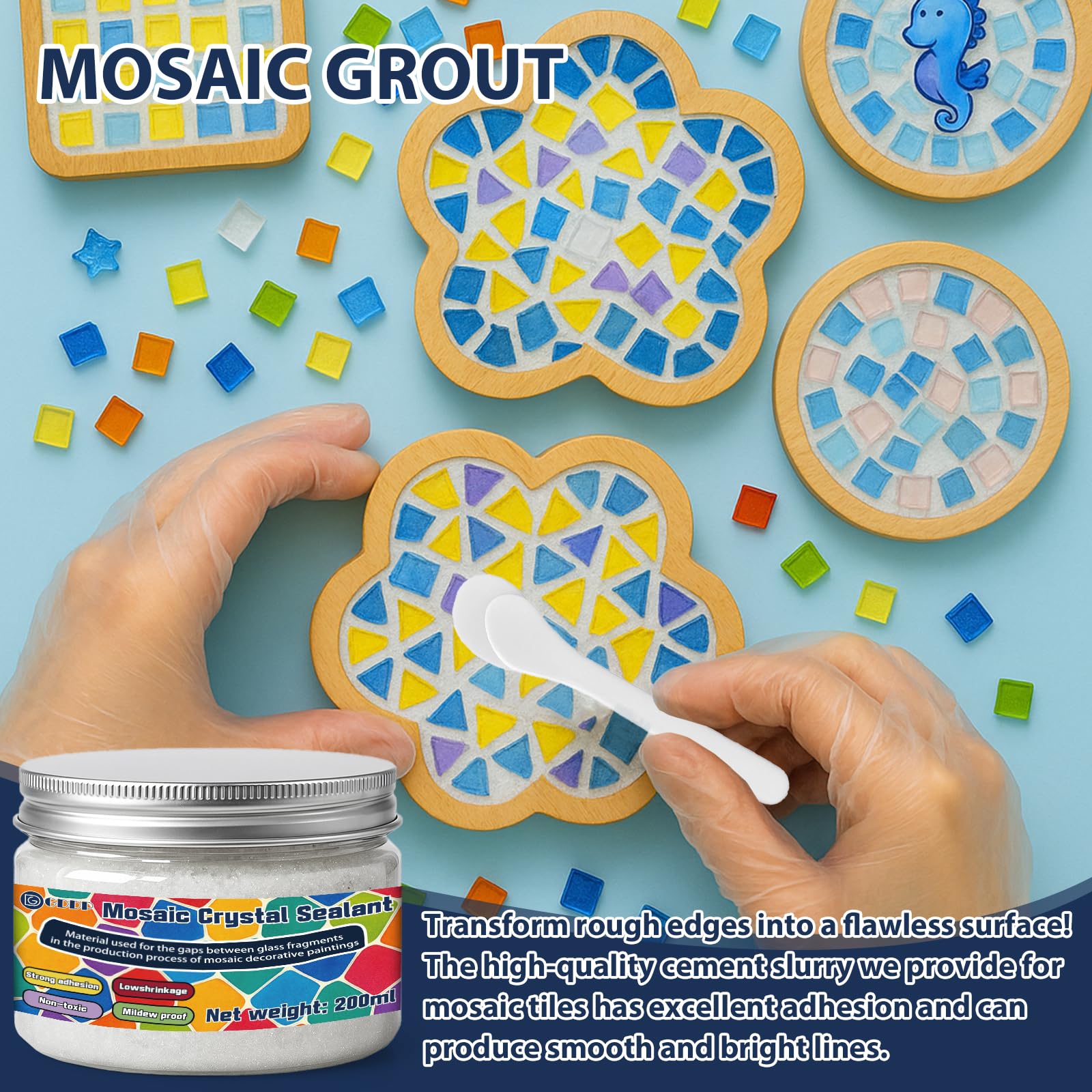 200g Weiß Fugenmasse Mosaik, Mosaik Fugenmasse, Mosaikmörtel, Geeignet für Mosaiksteine/Keramik, für Dekorative Steine, DIY-Projekte und Mehr
