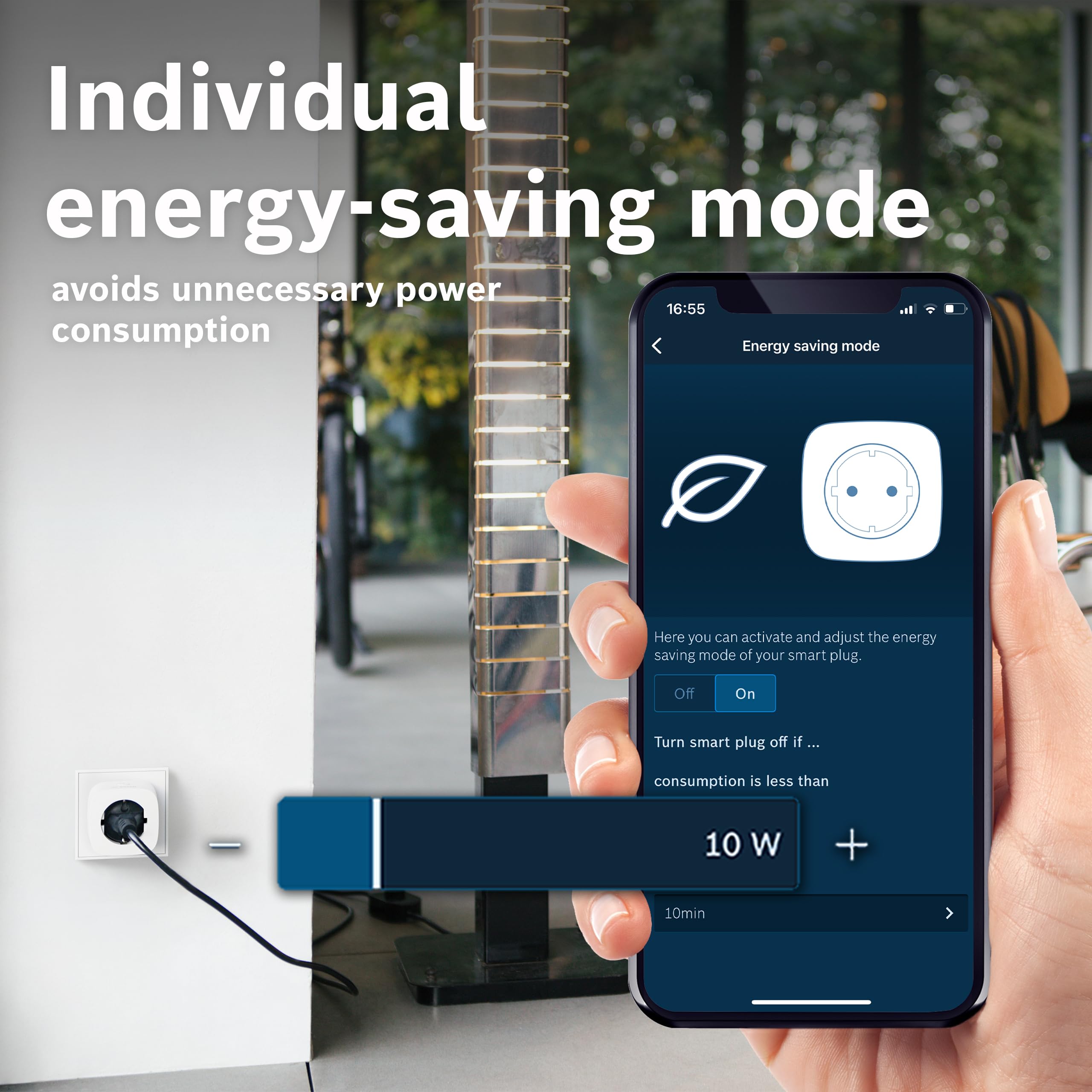 Bosch Smart Home presa intelligente compatta [+M], presa Wifi smart, app controllabile con funzione di risparmio energetico, uso flessibile in sistemi Bosch Smart Home o Matter di altri produttori