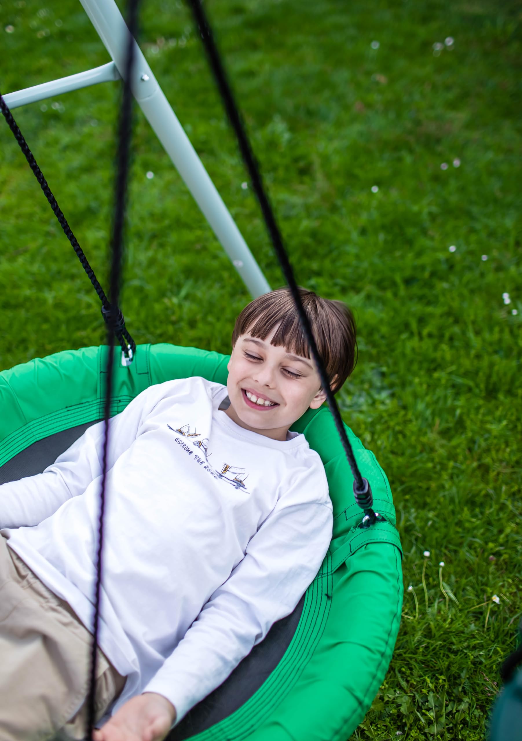 HyperMotion Columpio Infantil Doble para Jardín Exterior - Asiento y Nido de Cigüeña Ajustable con Estructura en A - para 2-3 Niños, Carga 200kg, Resistente UV