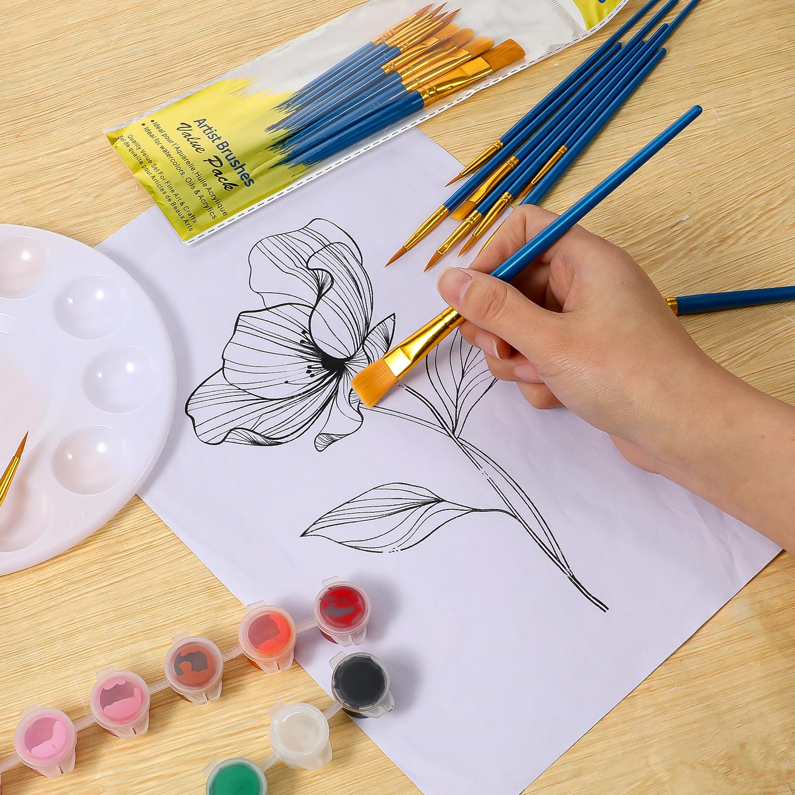 Pinsel-Set mit 270 Stück, 24 Stück mit 240 Pinseln, 30 Farbschalen, wertvolle Pinsel- und Paletten-Set, Acrylfarben-Pinsel-Sets für Öl- und Aquarellmalerei